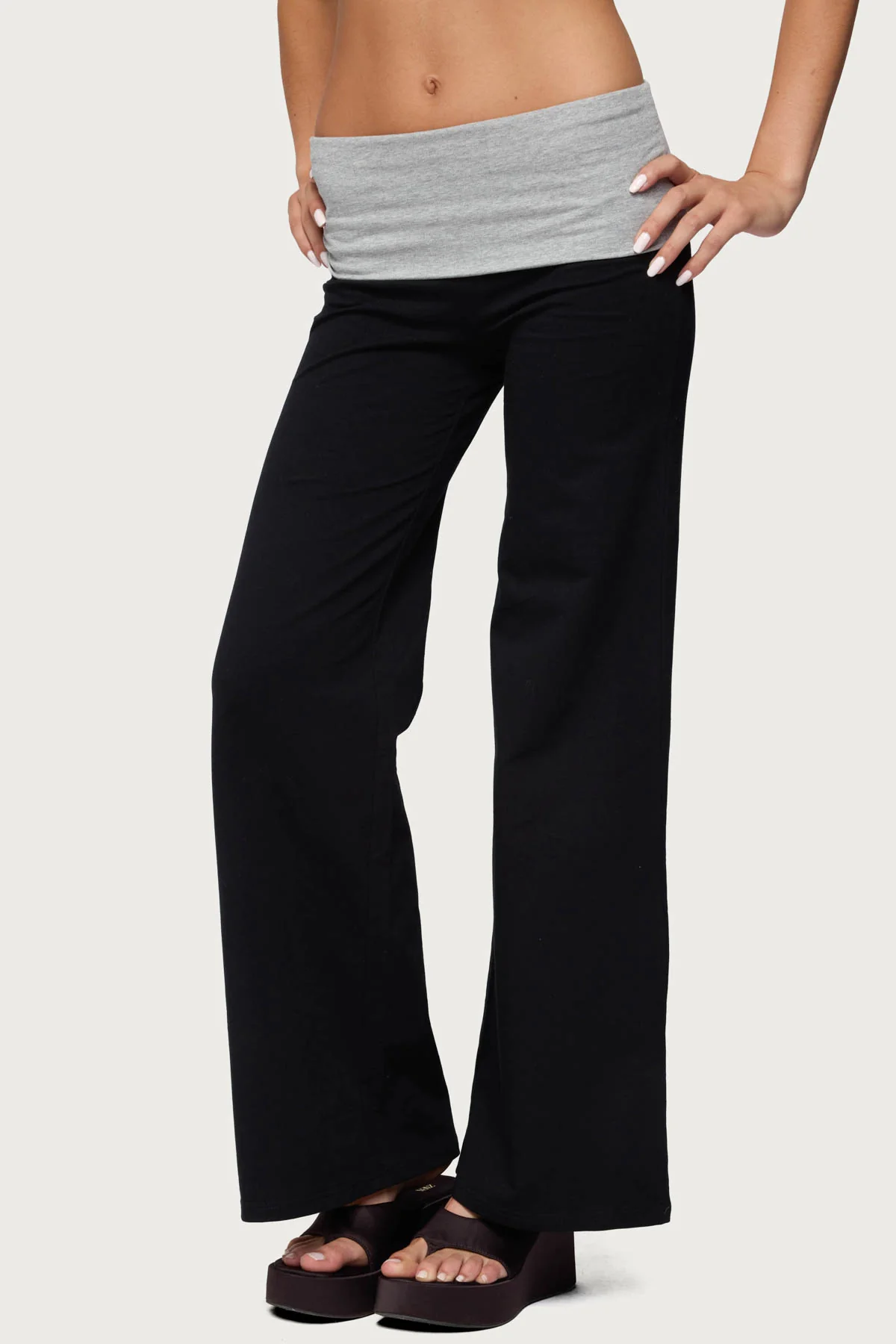 Wide Leg Contrast Foldover Pants - Image 5