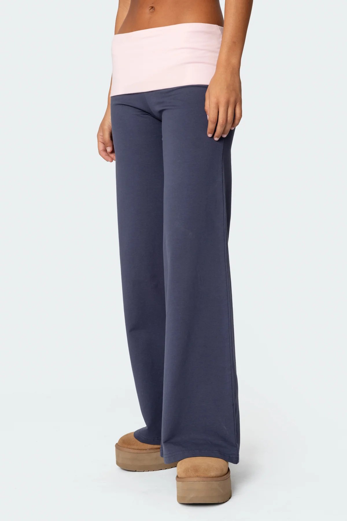 Wide Leg Contrast Foldover Pants - Image 4