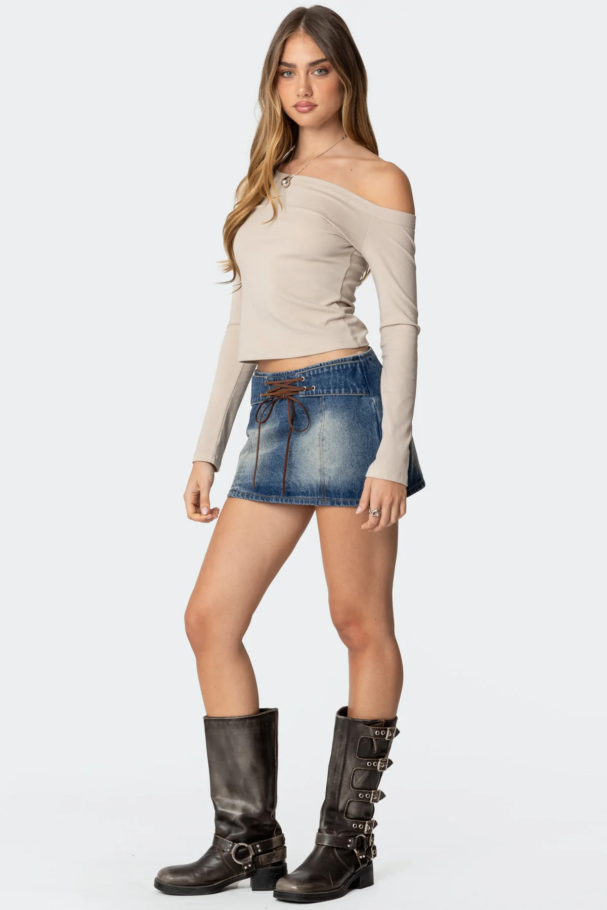 Tania Lace Up Denim Mini Skirt - Image 5