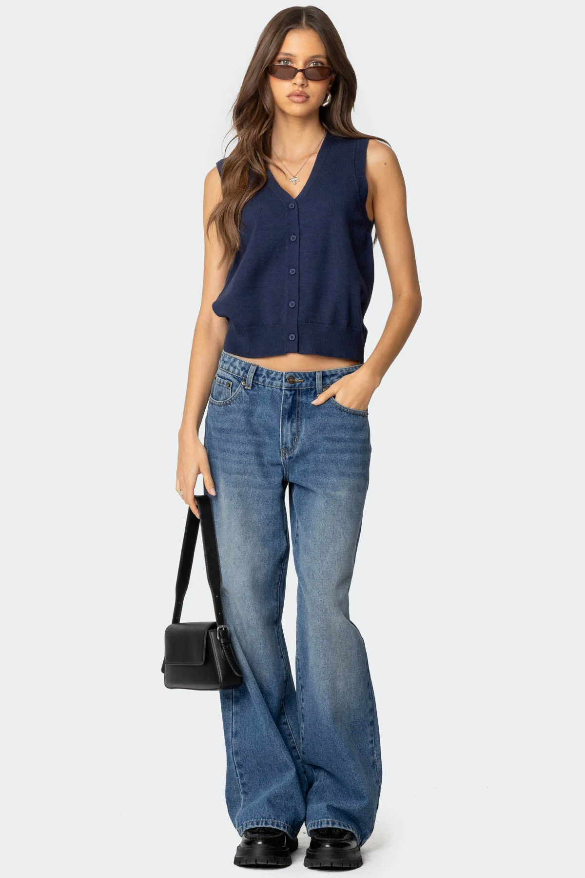 Cam Button Up Knit Vest Top - Image 2