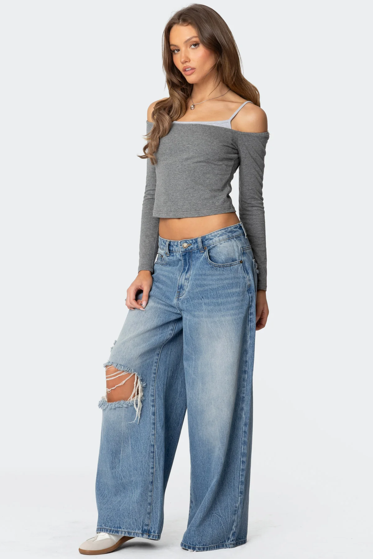 Off Shoulder Layered Long Sleeve T Shirt - Image 4
