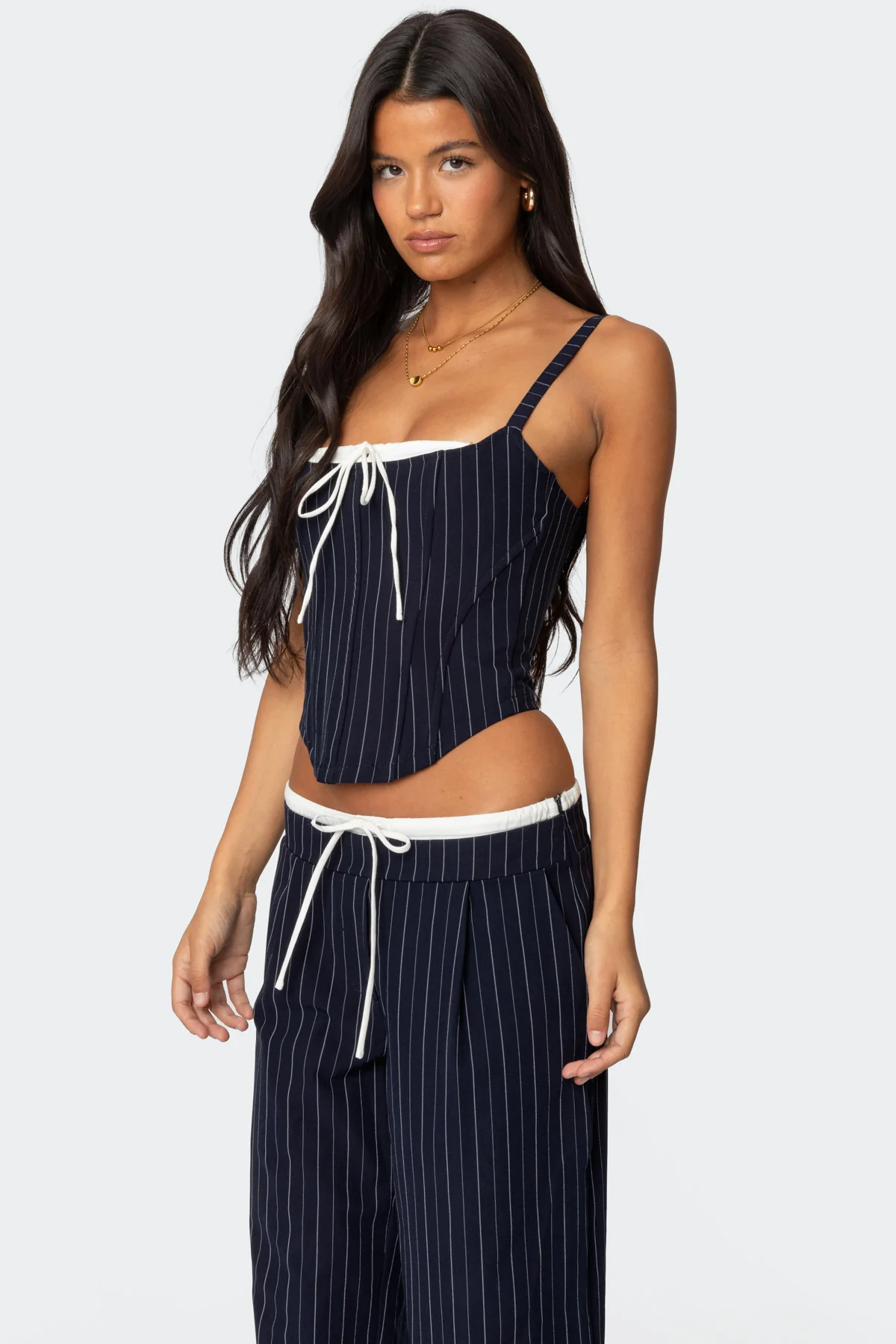 Pinstripe Peekaboo Drawstring Corset - Image 3