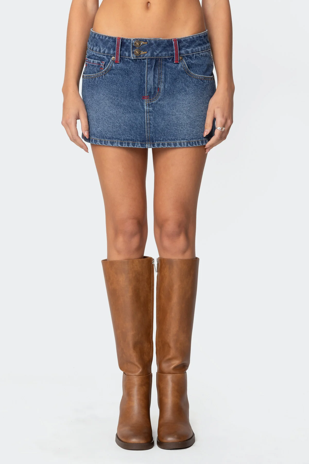 Embroidered Pocket Denim Mini Skirt - Image 2