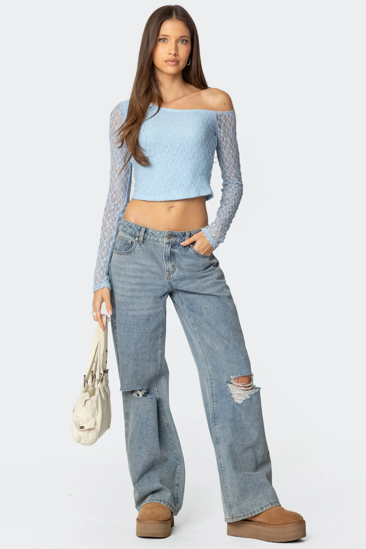 Fabia Asymmetric Textured Lace Top - Image 2