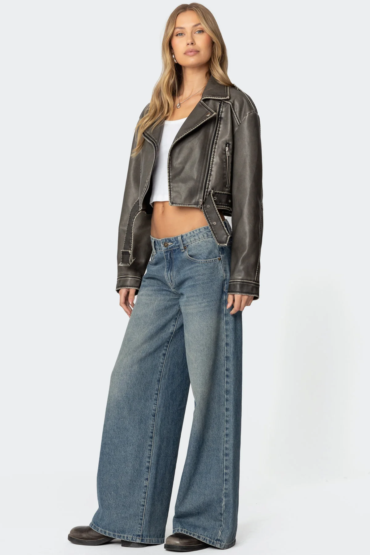 Washed Faux Leather Jacket - Image 4