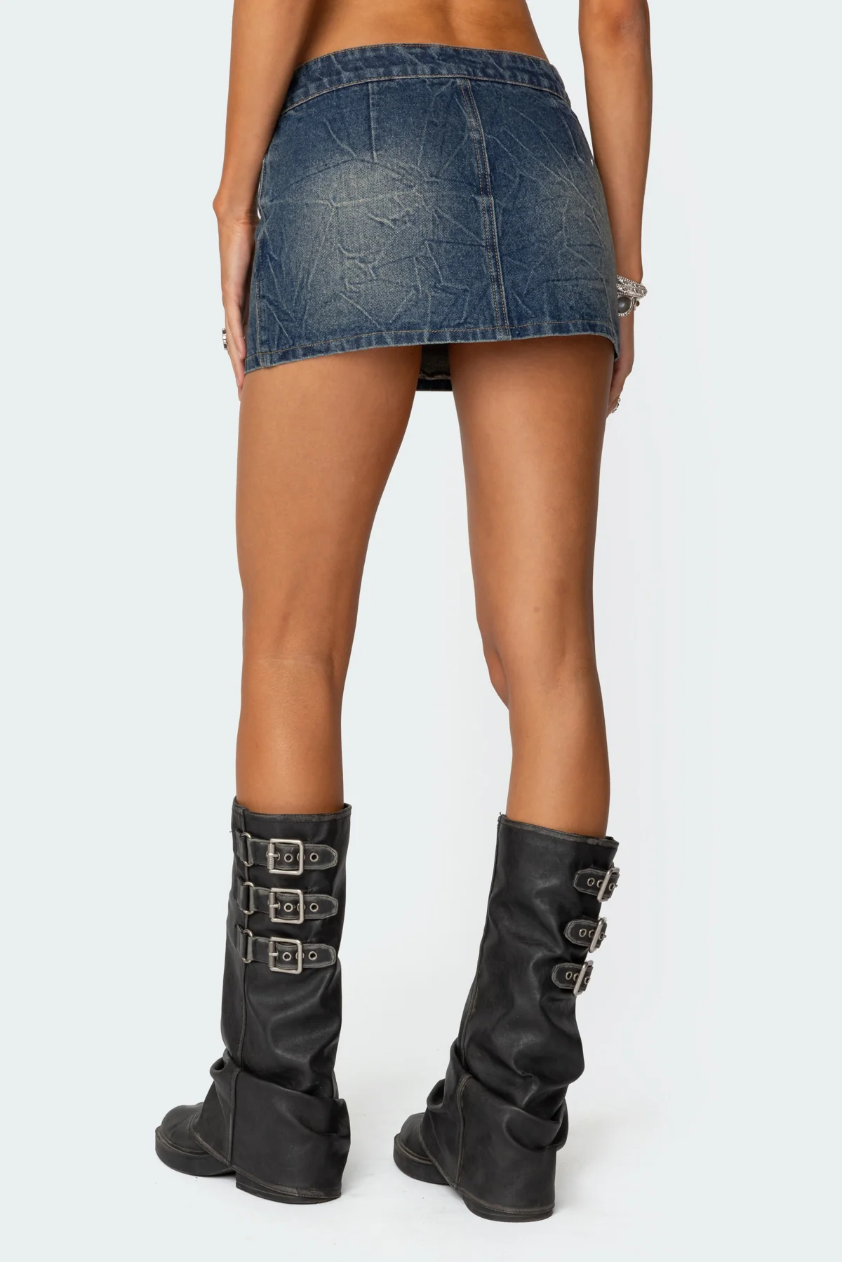 Guinevere Zip Washed Denim Mini Skirt - Image 5
