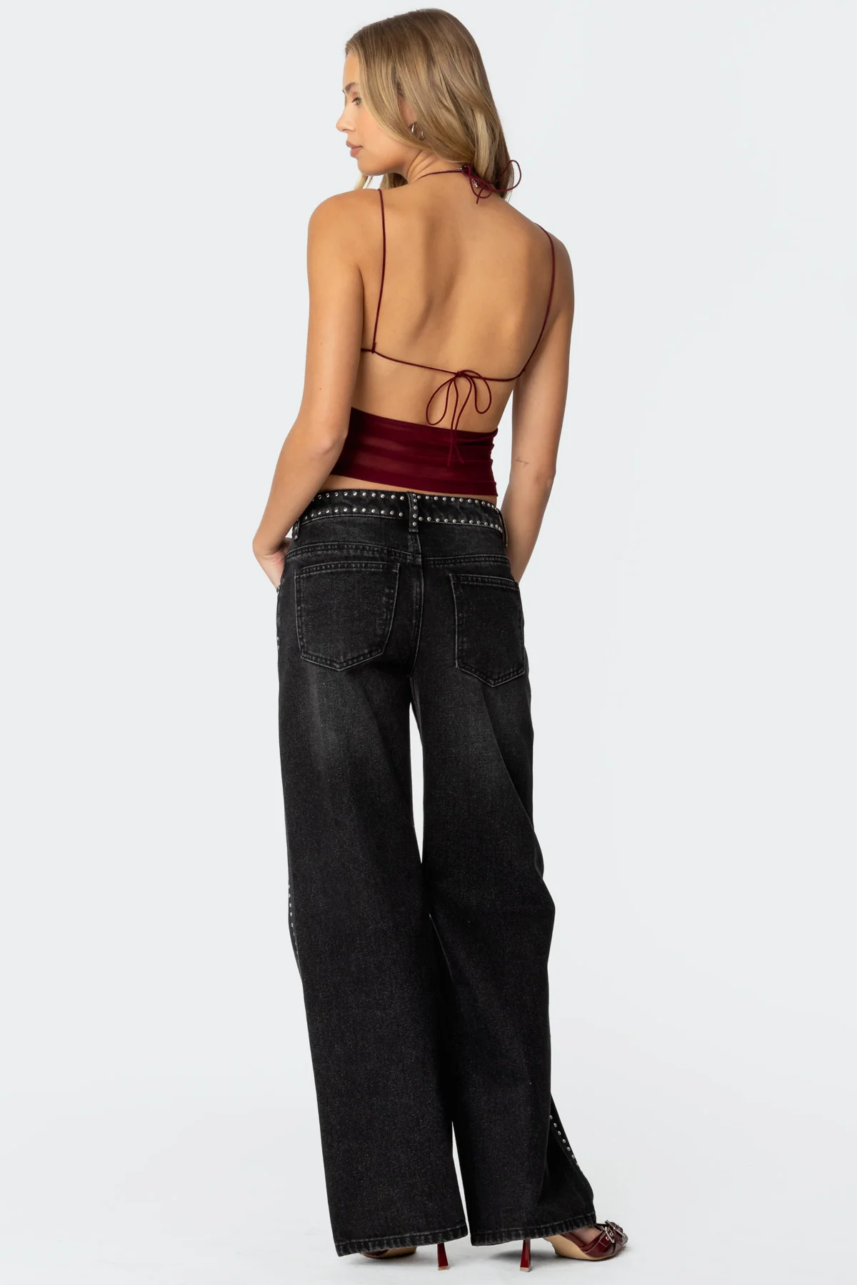Strappy Ruched Mesh Top - Image 2