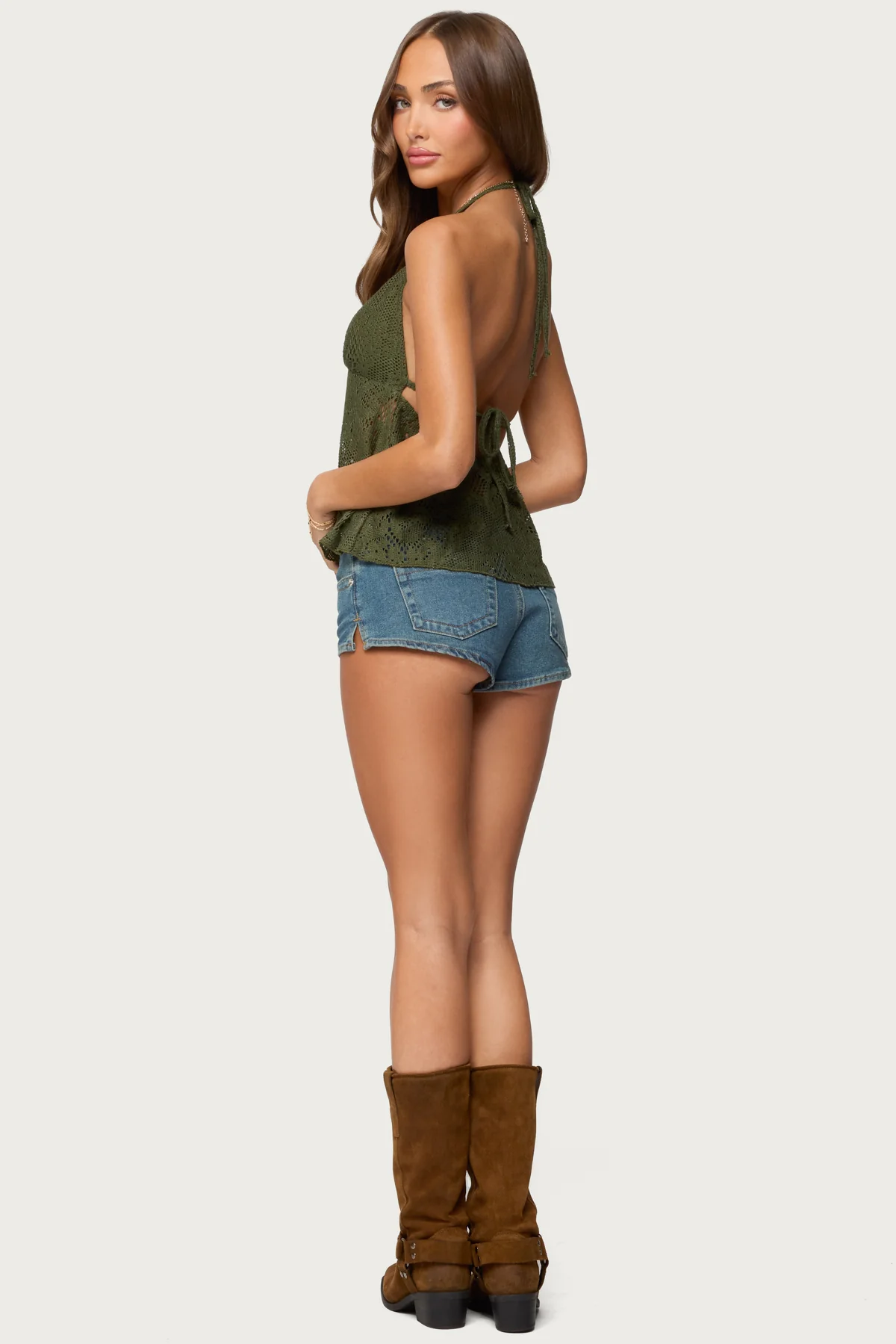 Sheer Crochet Babydoll Halter Top - Image 5