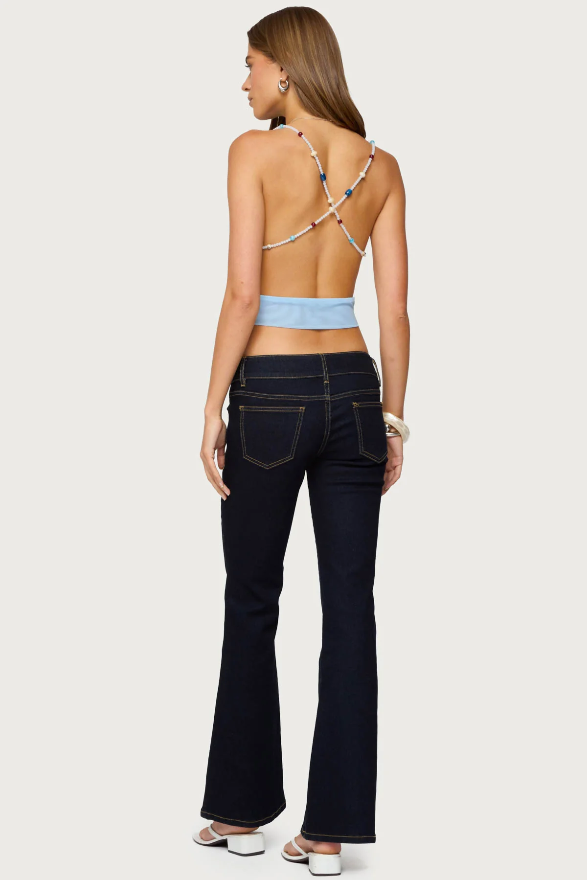 Beaded Deep Cowl Neck Backless Top - Image 2