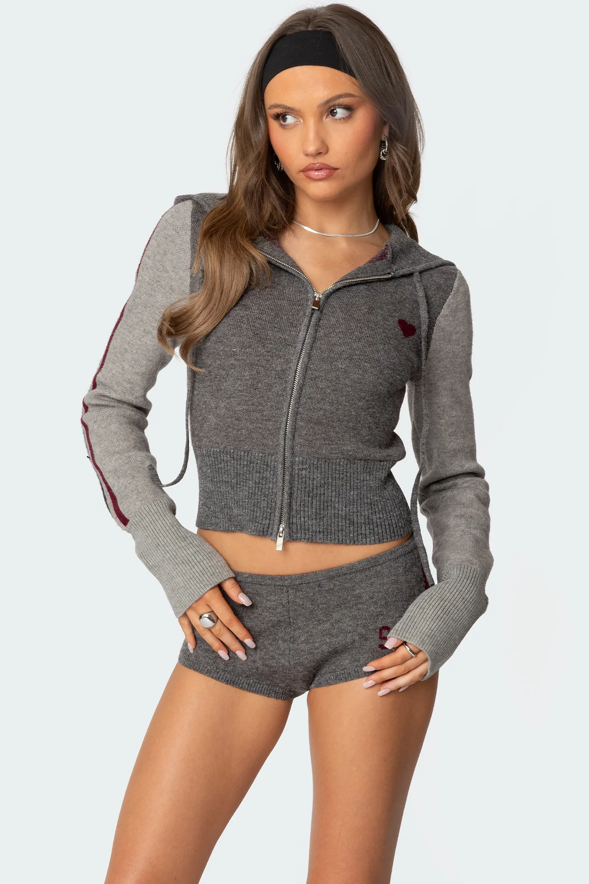 Heart Knit Zip Up Hoodie - Image 3