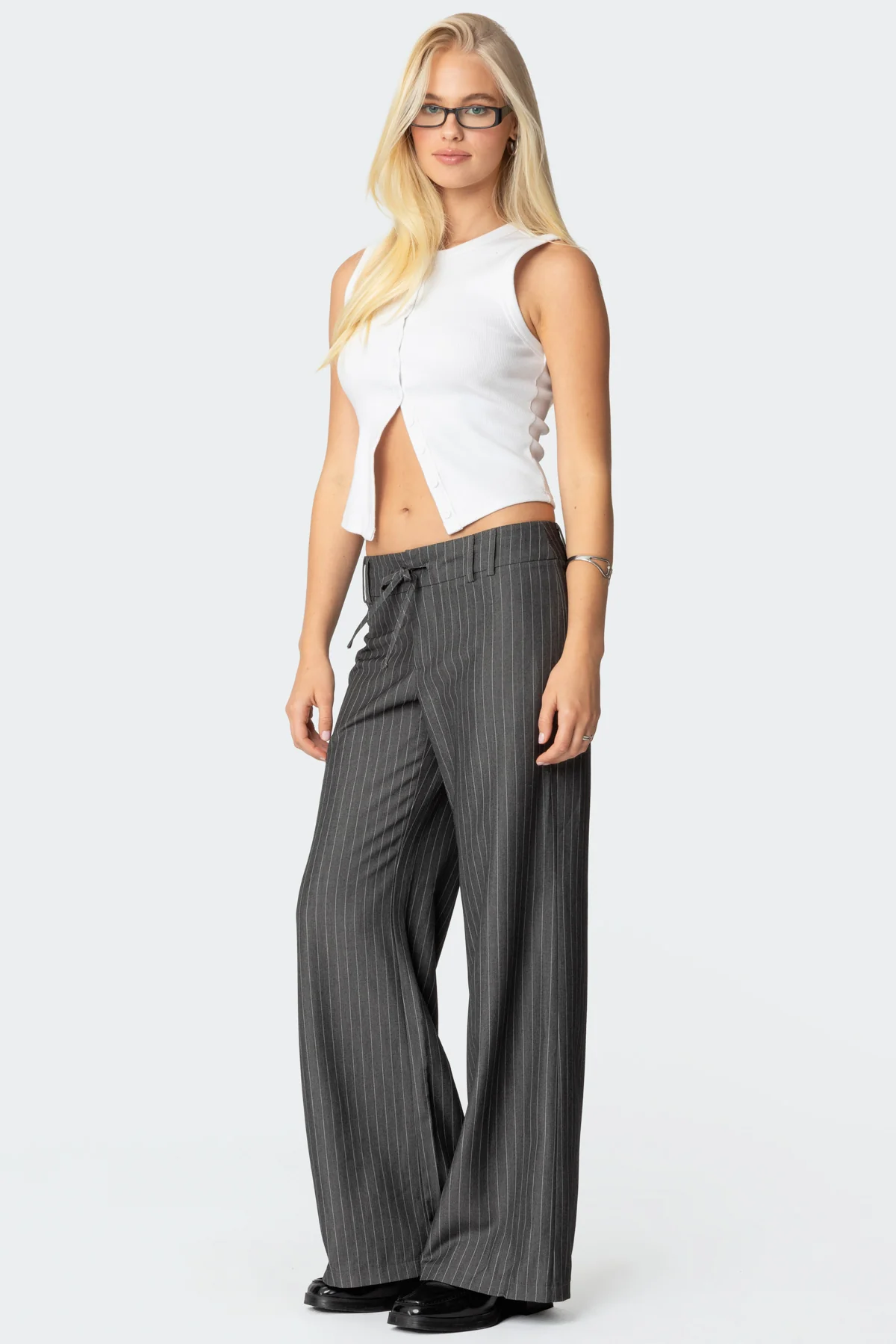 Mayla Wide Leg Pinstripe Trousers - Image 4