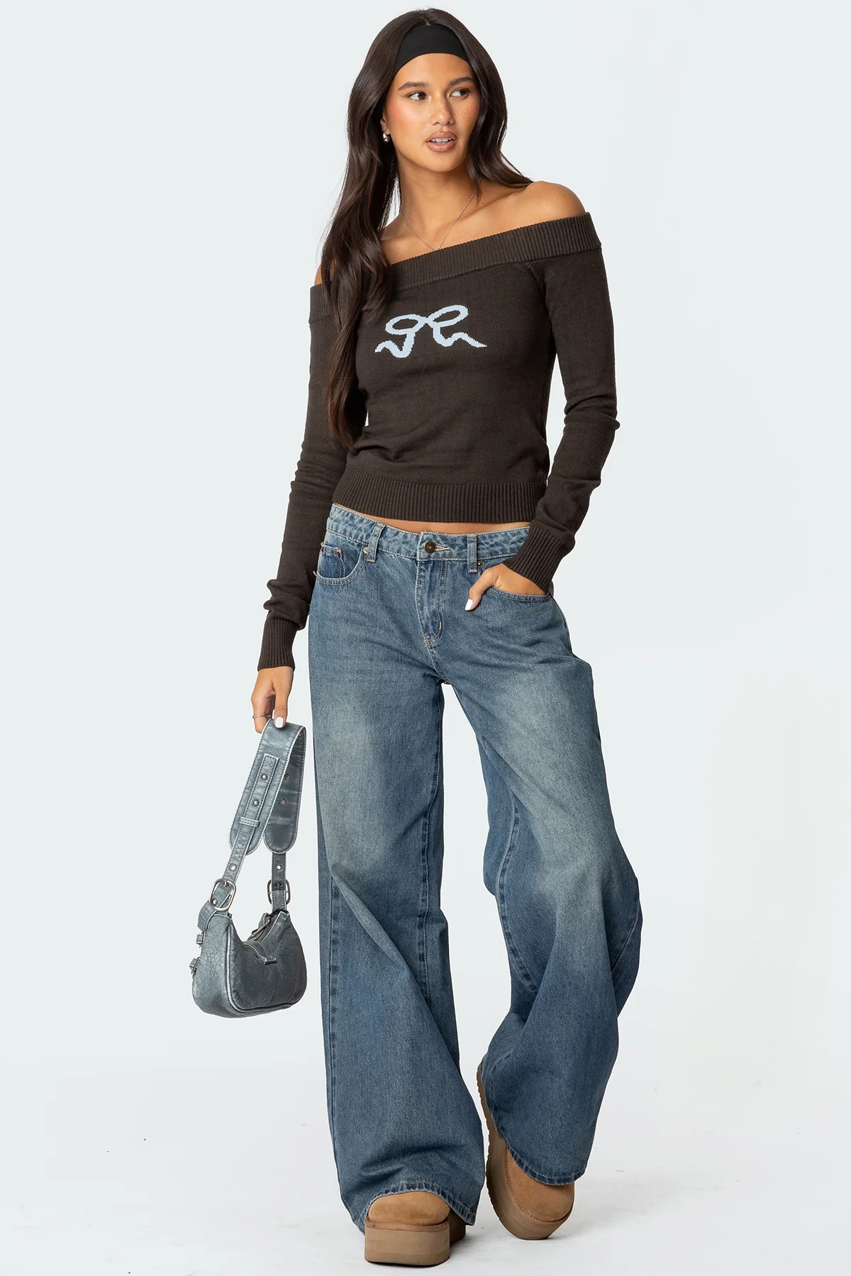 Tj Off Shoulder Knit Bow Top - Image 2