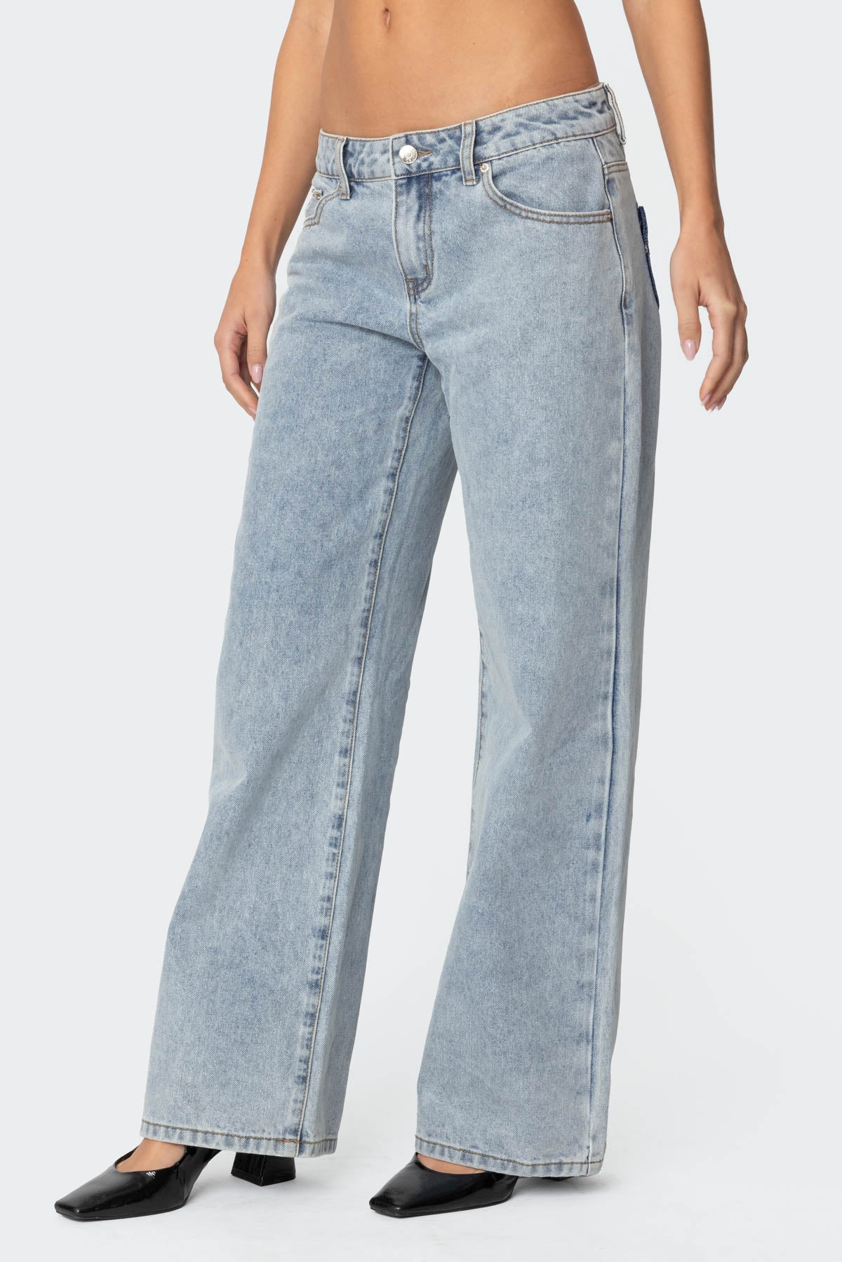 Contrast Heart Washed Low Rise Baggy Jeans - Image 3
