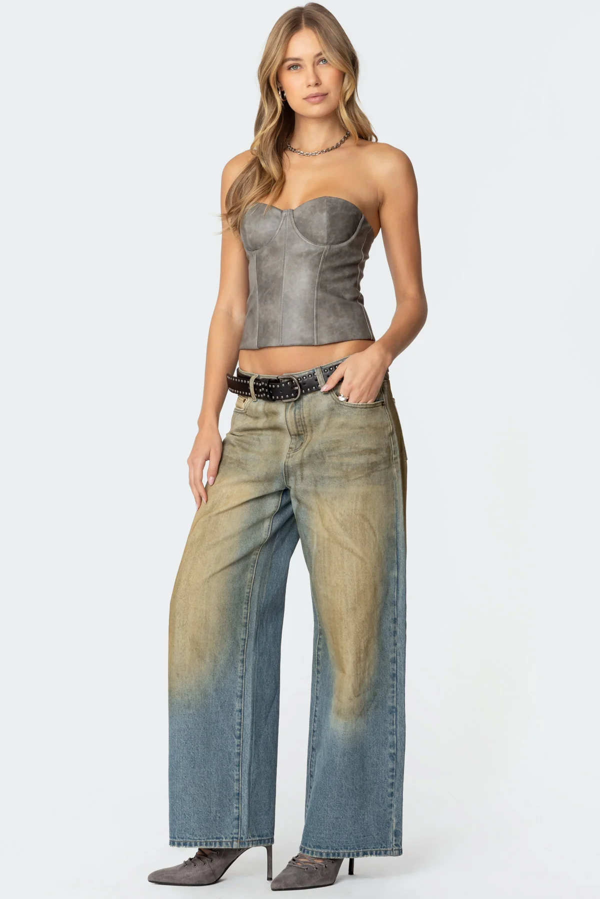 Sulivan Strapless Faux Leather Corset - Image 4