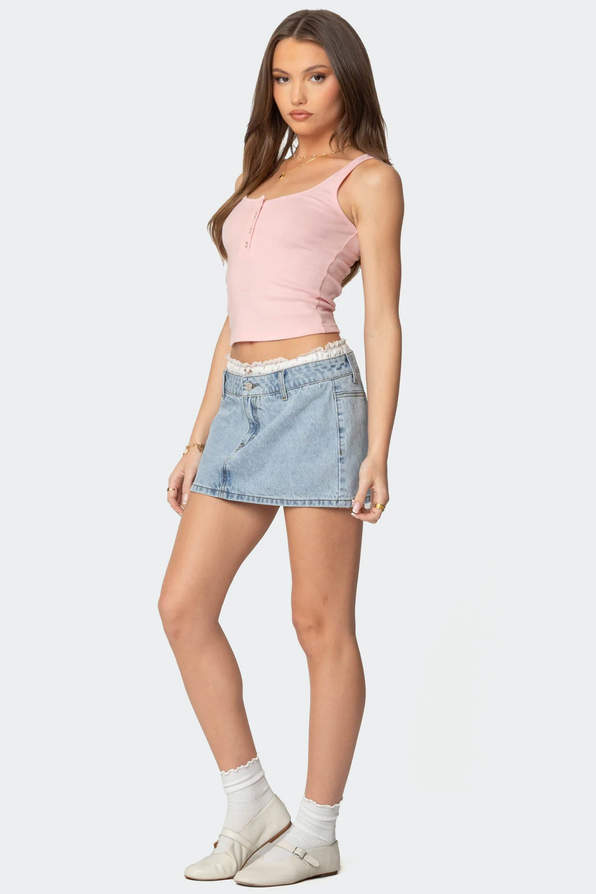 Floral Peekaboo Denim Mini Skirt - Image 5