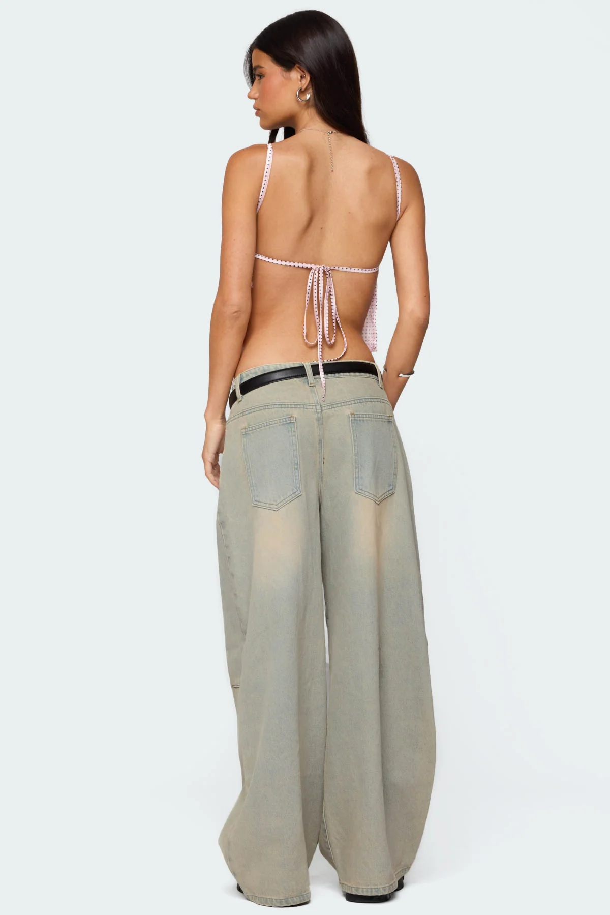 Backless Satin Effect Polka Dot Top - Image 2