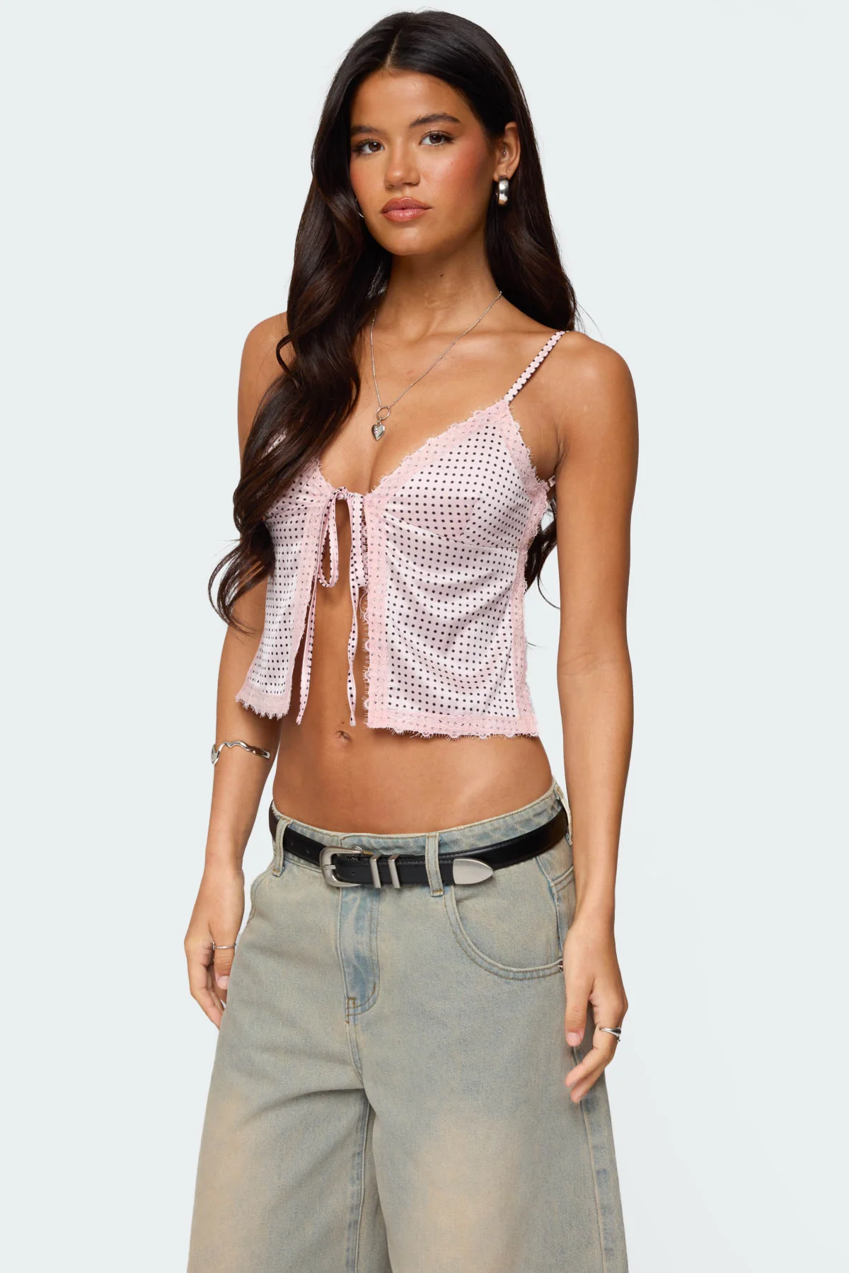 Backless Satin Effect Polka Dot Top - Image 3