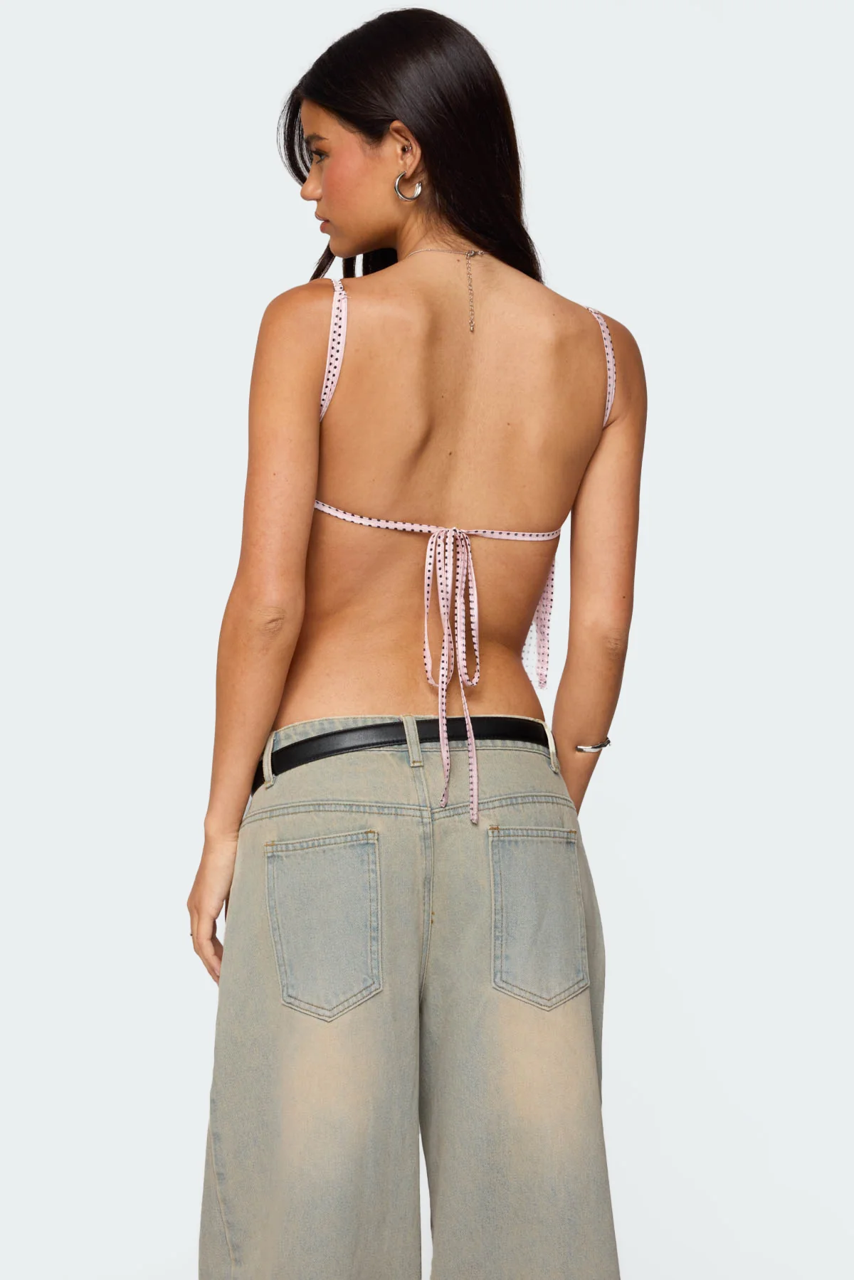 Backless Satin Effect Polka Dot Top - Image 4