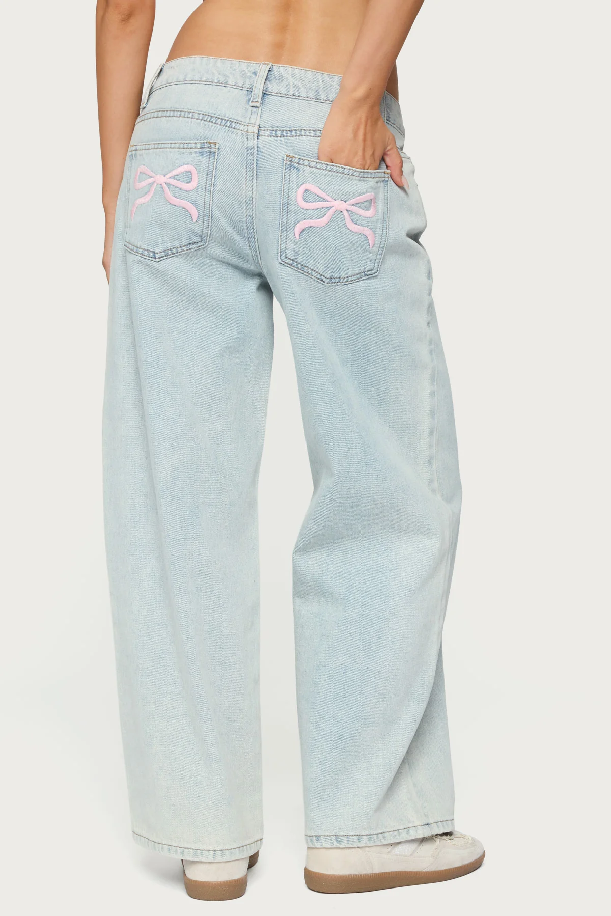 Petite Bow Pocket Low Rise Baggy Jeans - Image 5