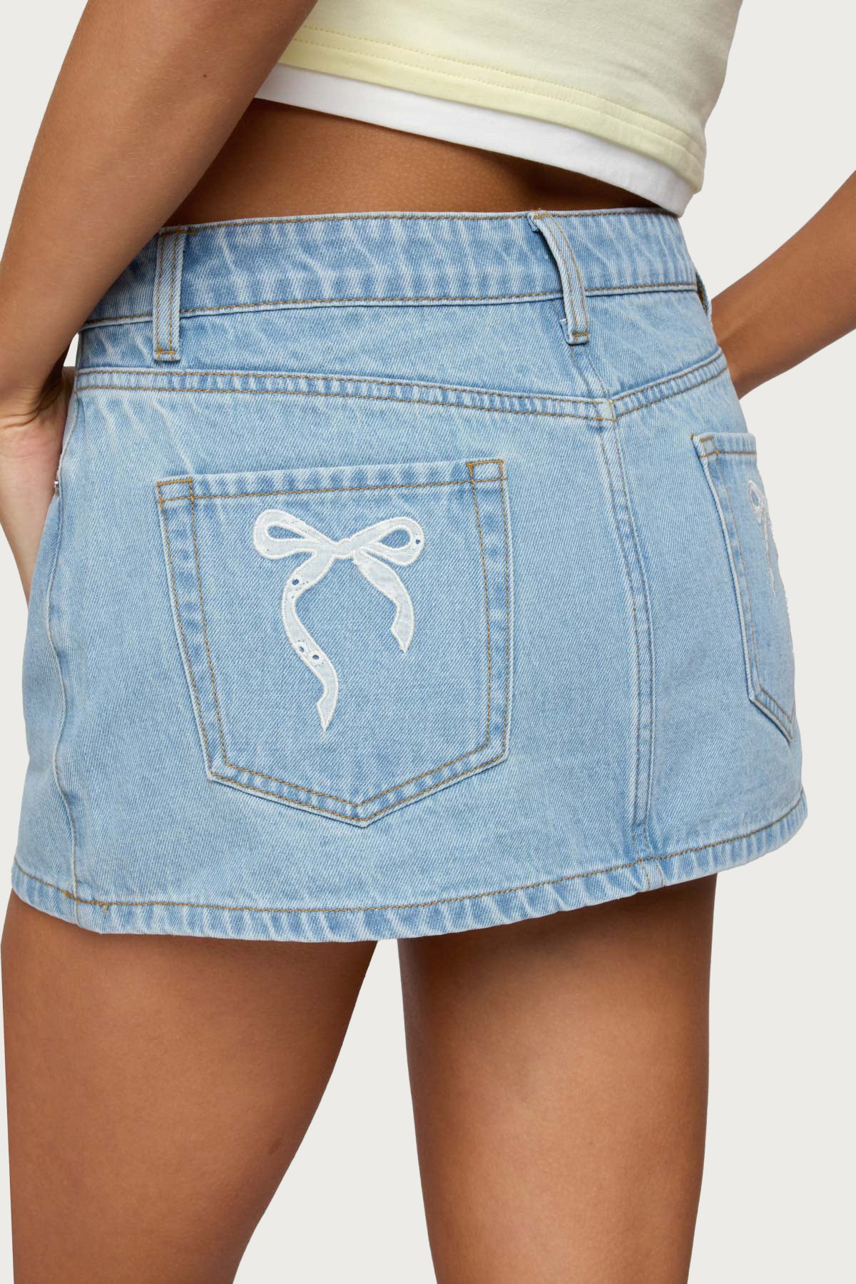 Eyelet Bows Denim Mini Skirt - Image 4