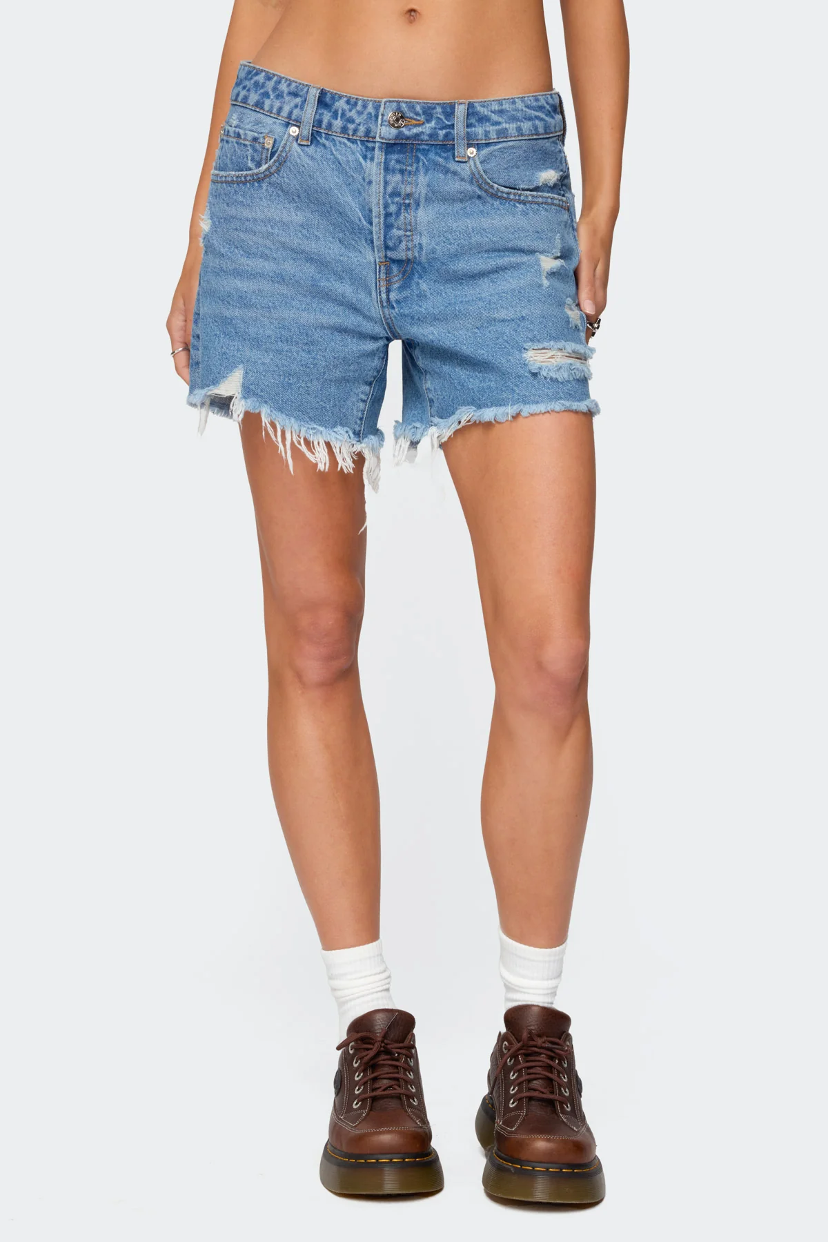 Cale Distressed Low Rise Denim Shorts - Image 2