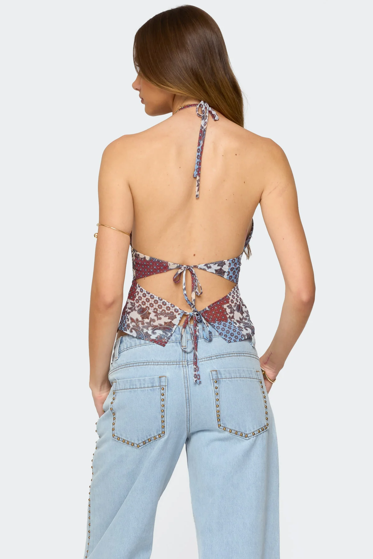 Mixed Patchwork Chiffon Halter Top - Image 4