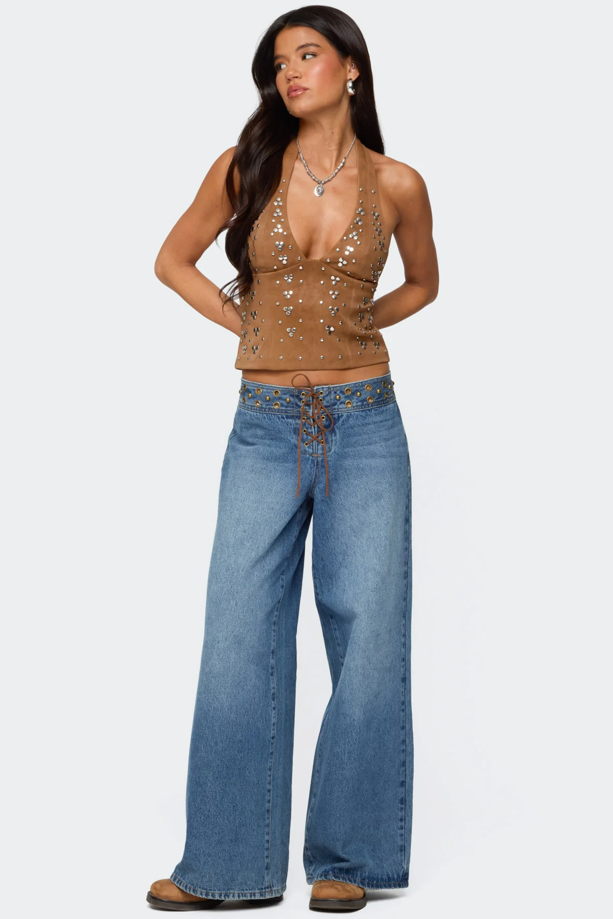 Xaria Studded Faux Suede Halter Top - Image 6