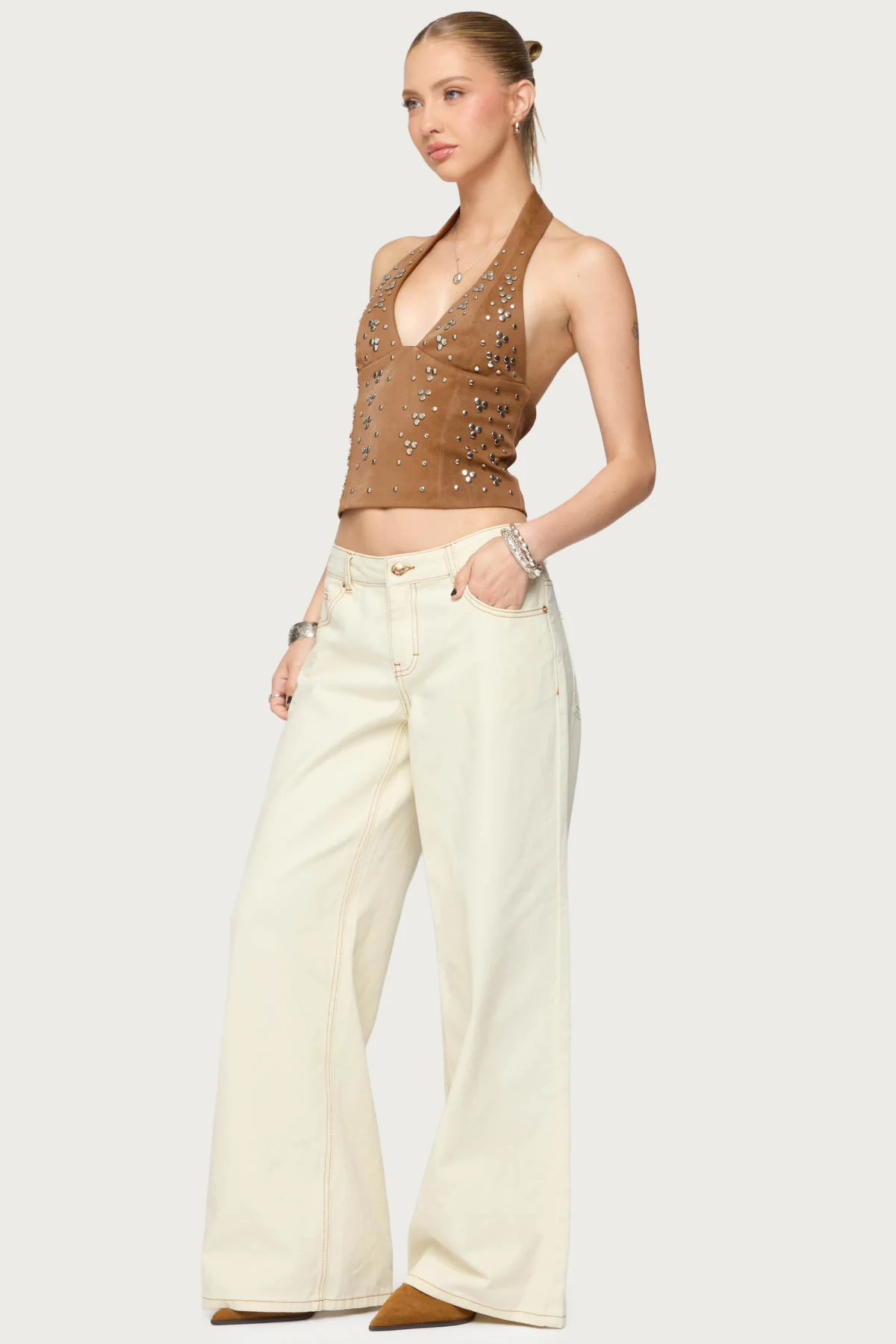 Contrast Stitch Low Rise Baggy Jeans - Image 4