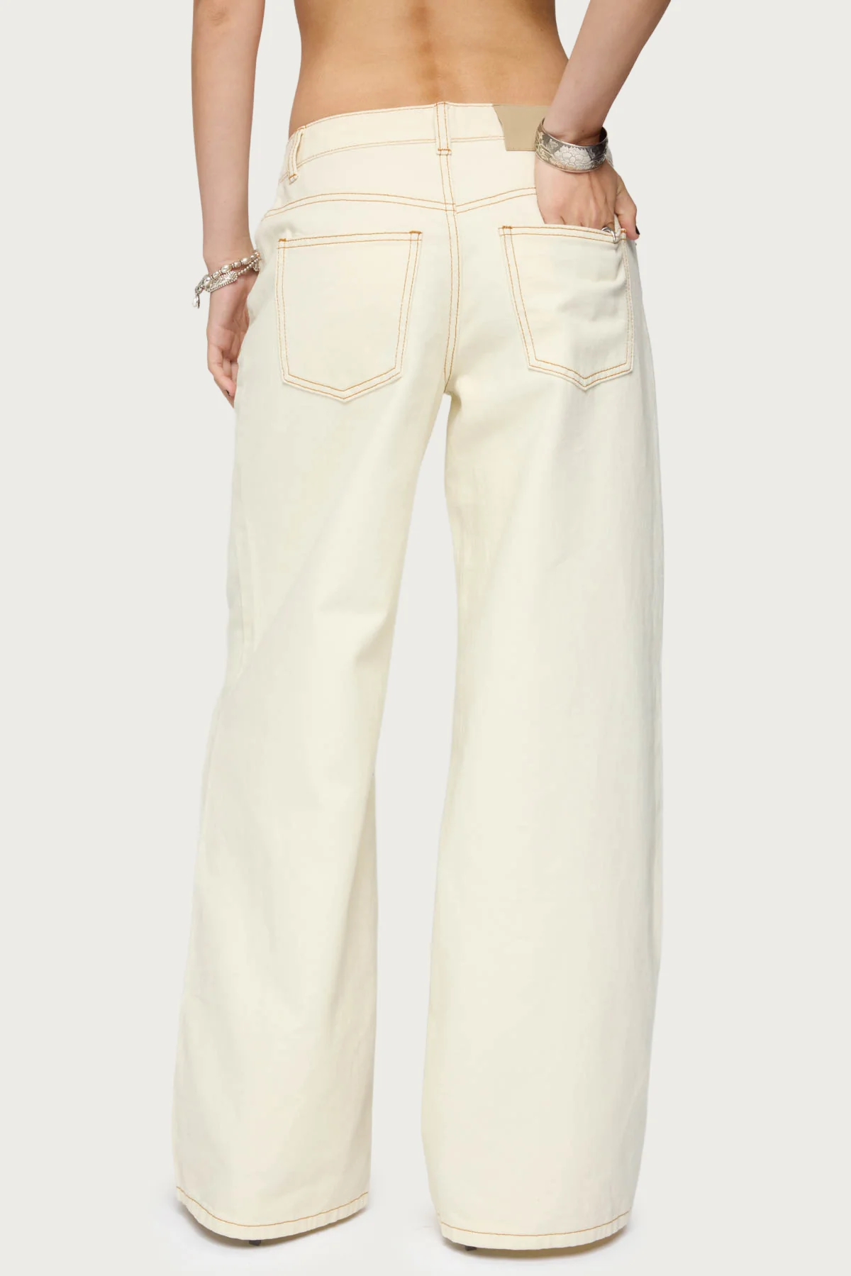 Contrast Stitch Low Rise Baggy Jeans - Image 5
