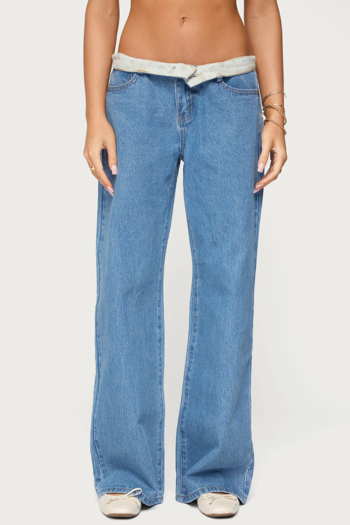 Floral Foldover Low Rise Baggy Jeans - Image 2