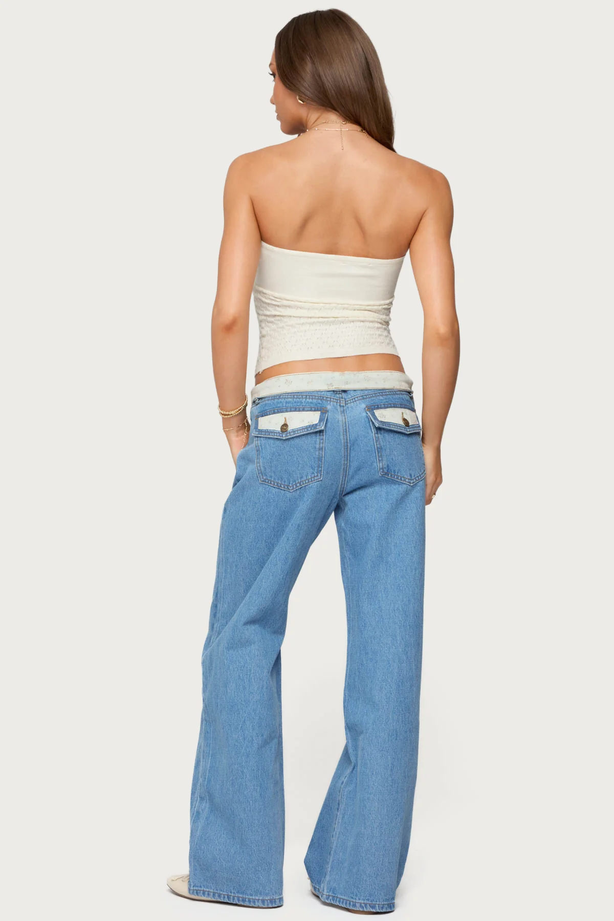 Floral Foldover Low Rise Baggy Jeans - Image 4