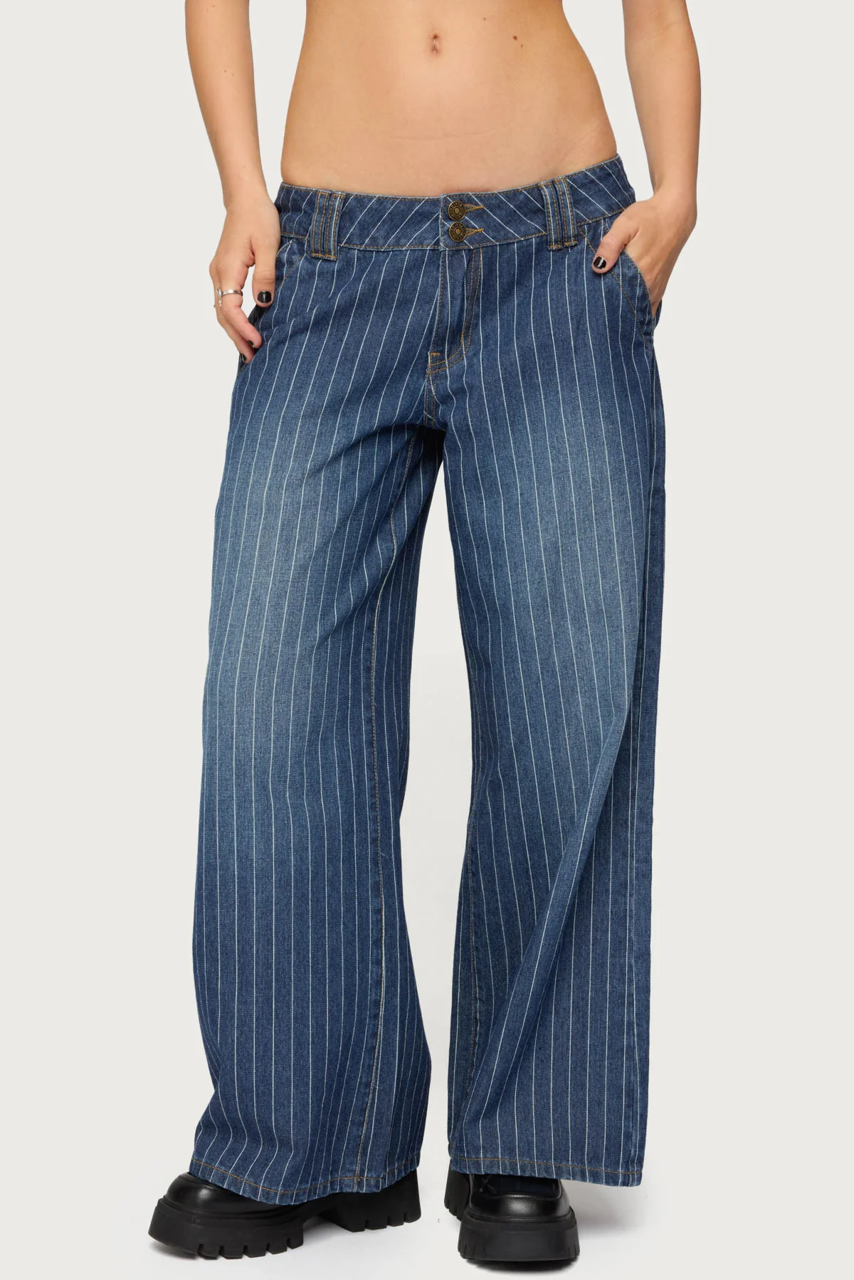 Petite Cory Striped Low Rise Baggy Jeans - Image 2