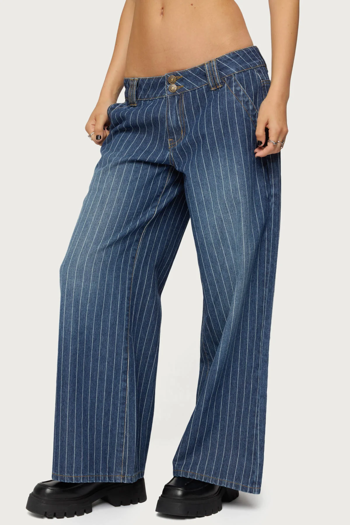 Petite Cory Striped Low Rise Baggy Jeans - Image 4