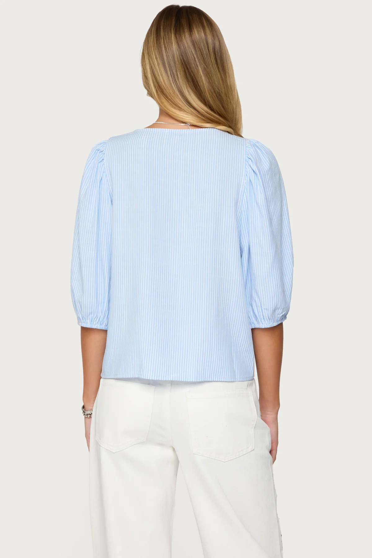 Pinstripe Linen Look Button Up Shirt - Image 4