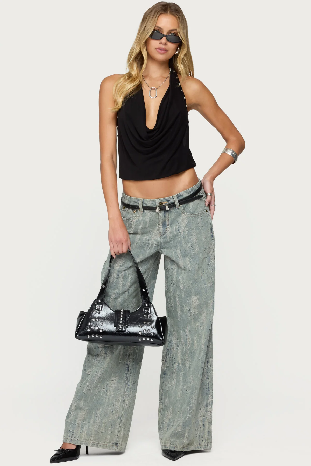 Irina Stud Cowl Neck Halter Top - Image 2