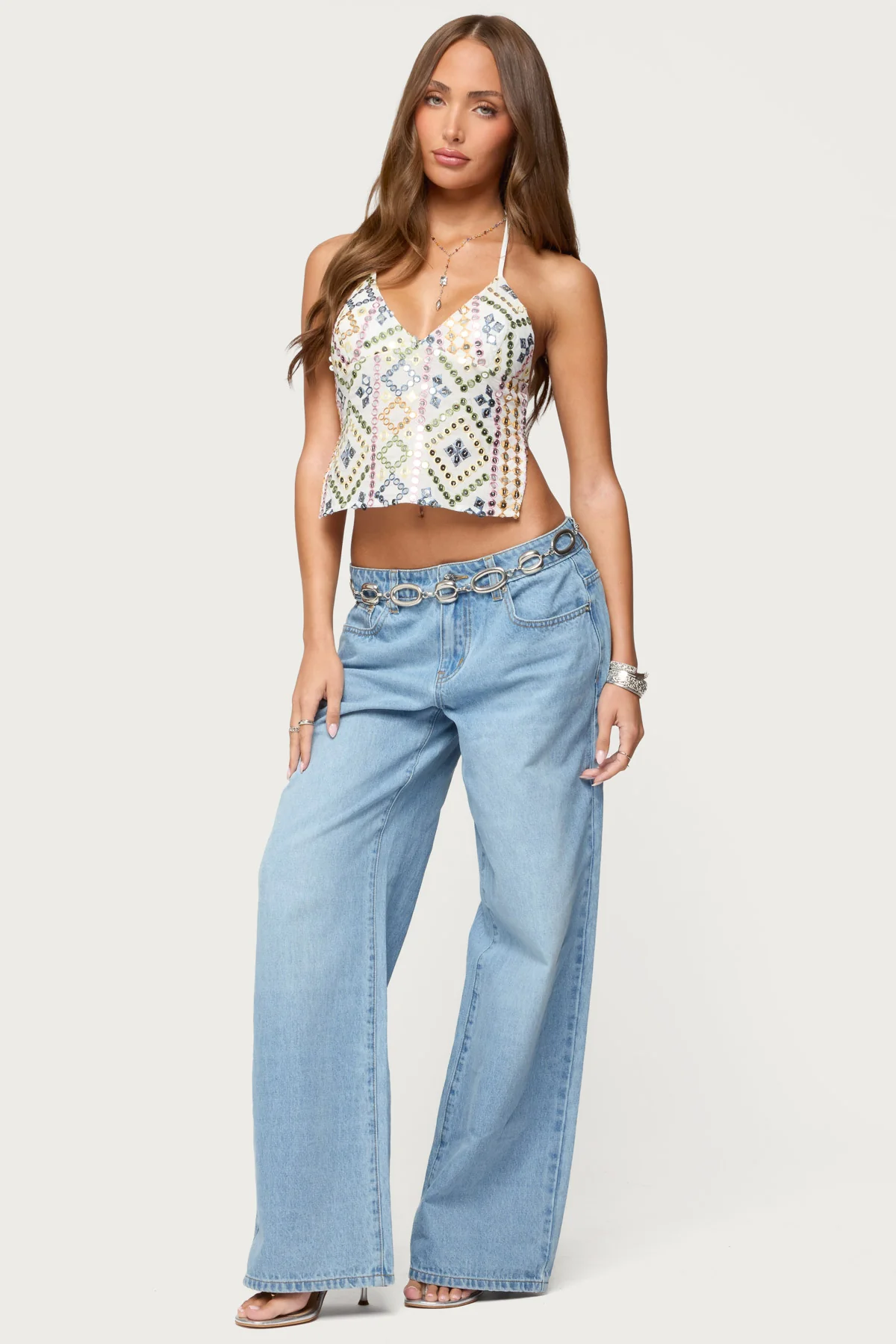 Mirra Embroidered Flower Low Rise Baggy Jeans - Image 5