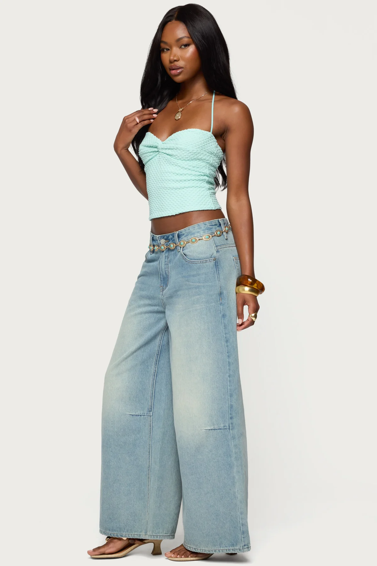 Zoee Twisted Textured Halter Top - Image 4