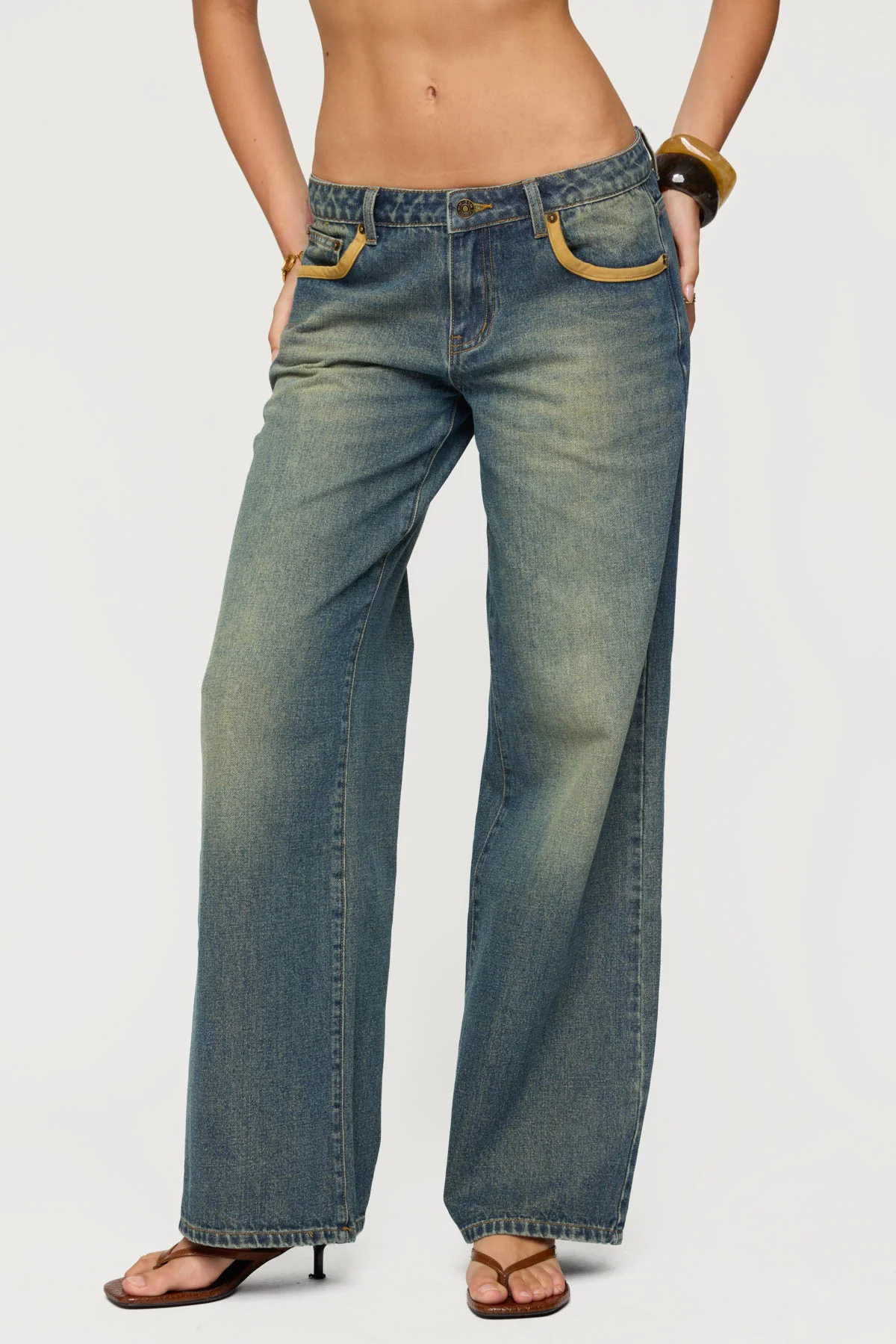 Faux Suede Star Low Rise Baggy Jeans - Image 4