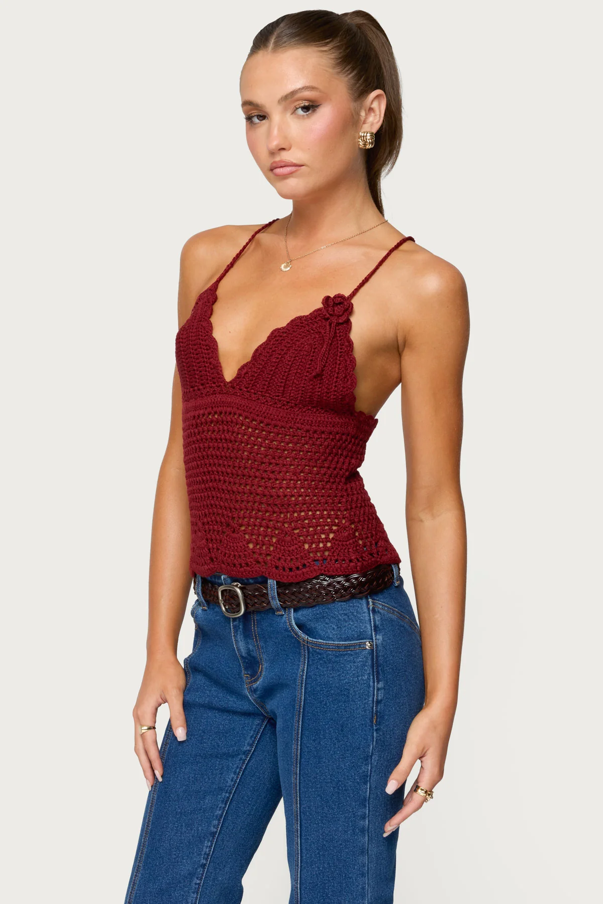 Delila Crochet V Neck Top - Image 3