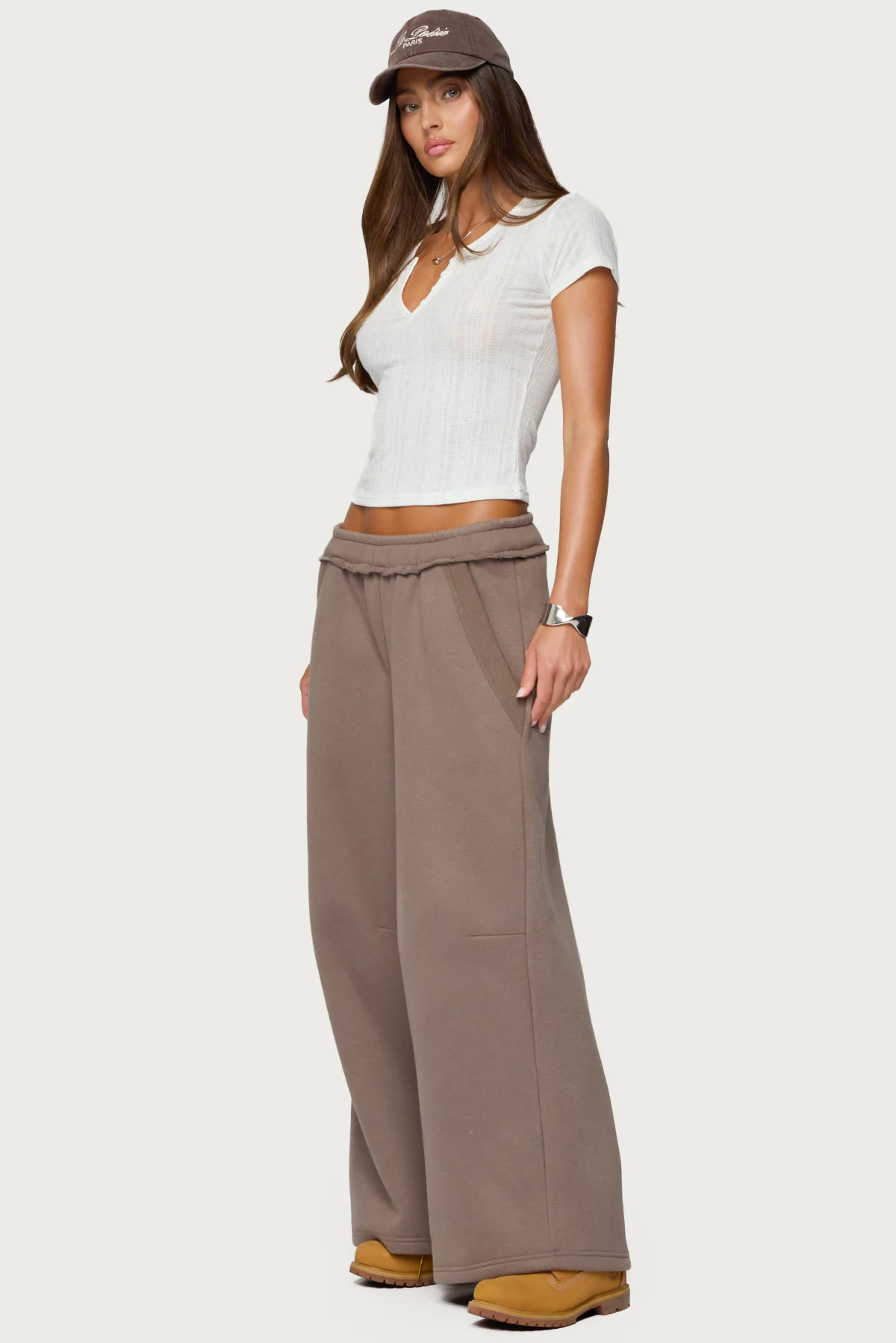 Semi Sheer Ribbed V Neck T Shirt - Image 4