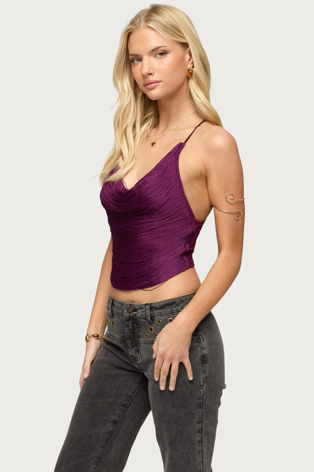 Elenie Fringed Cowl Neck Top - Image 3