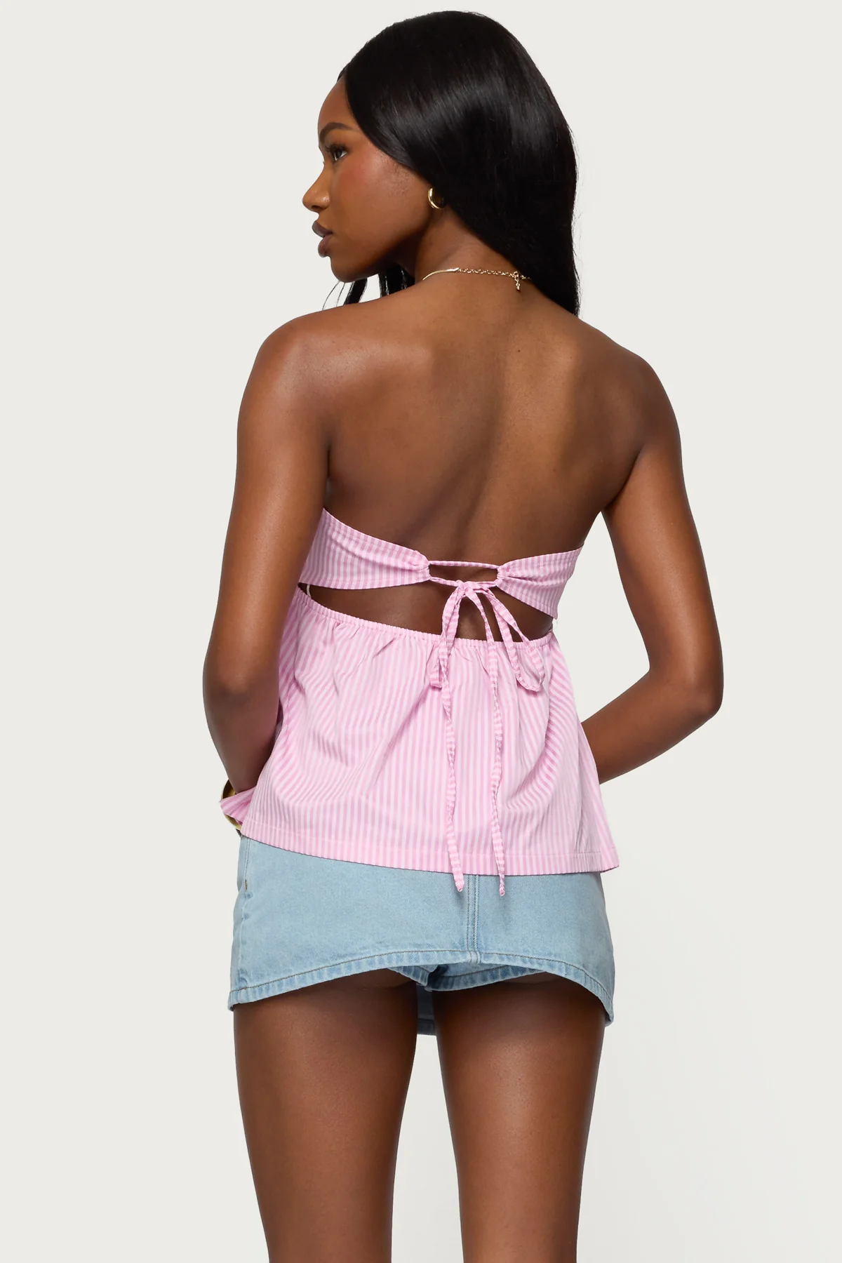 Maddie Strapless Striped Babydoll Top - Image 4