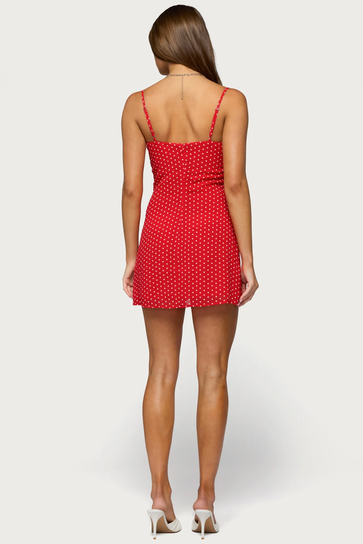 Polka Dot Cupped Chiffon Mini Dress - Image 6