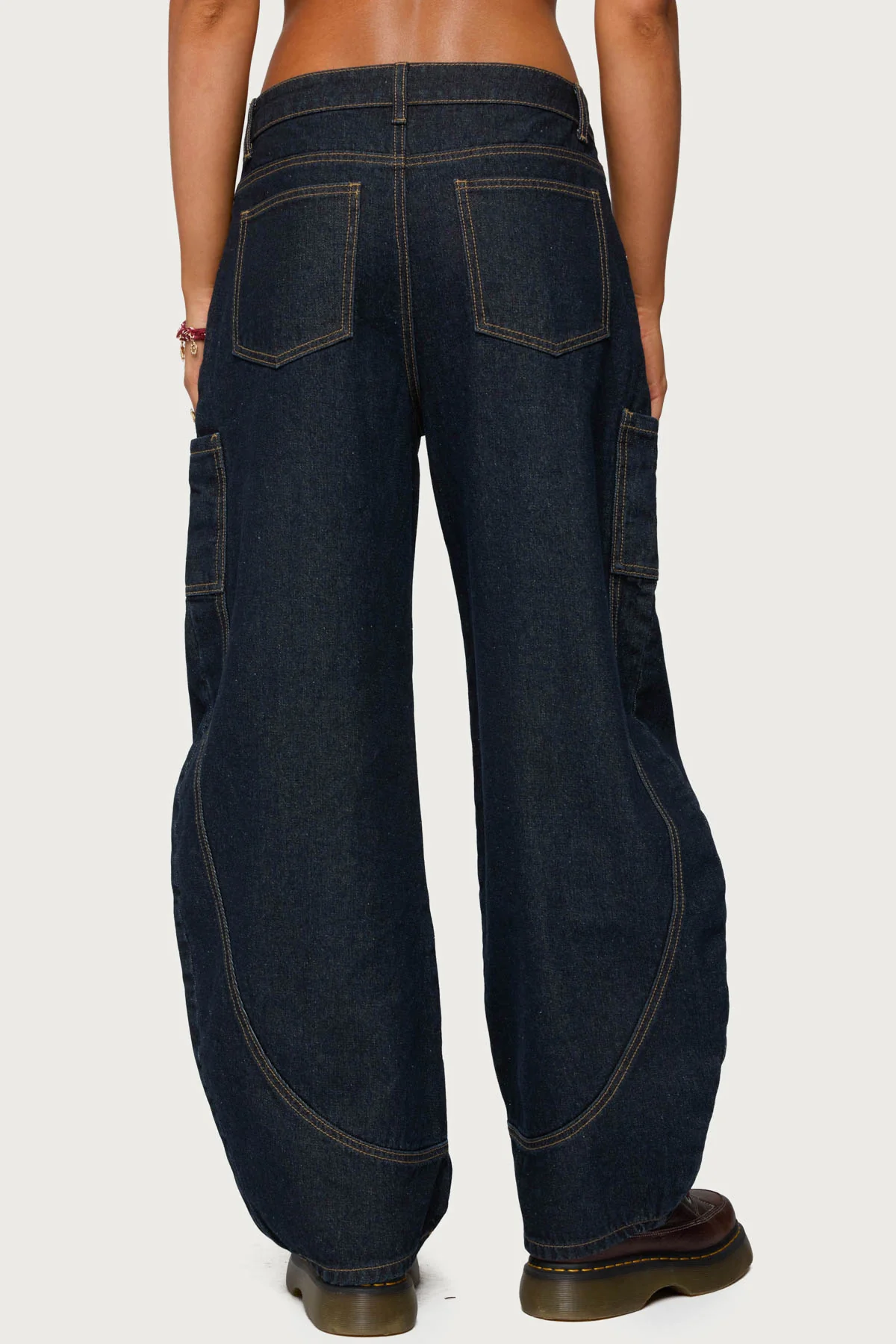 Aden Contrast Stitch Low Rise Barrel Jeans - Image 5