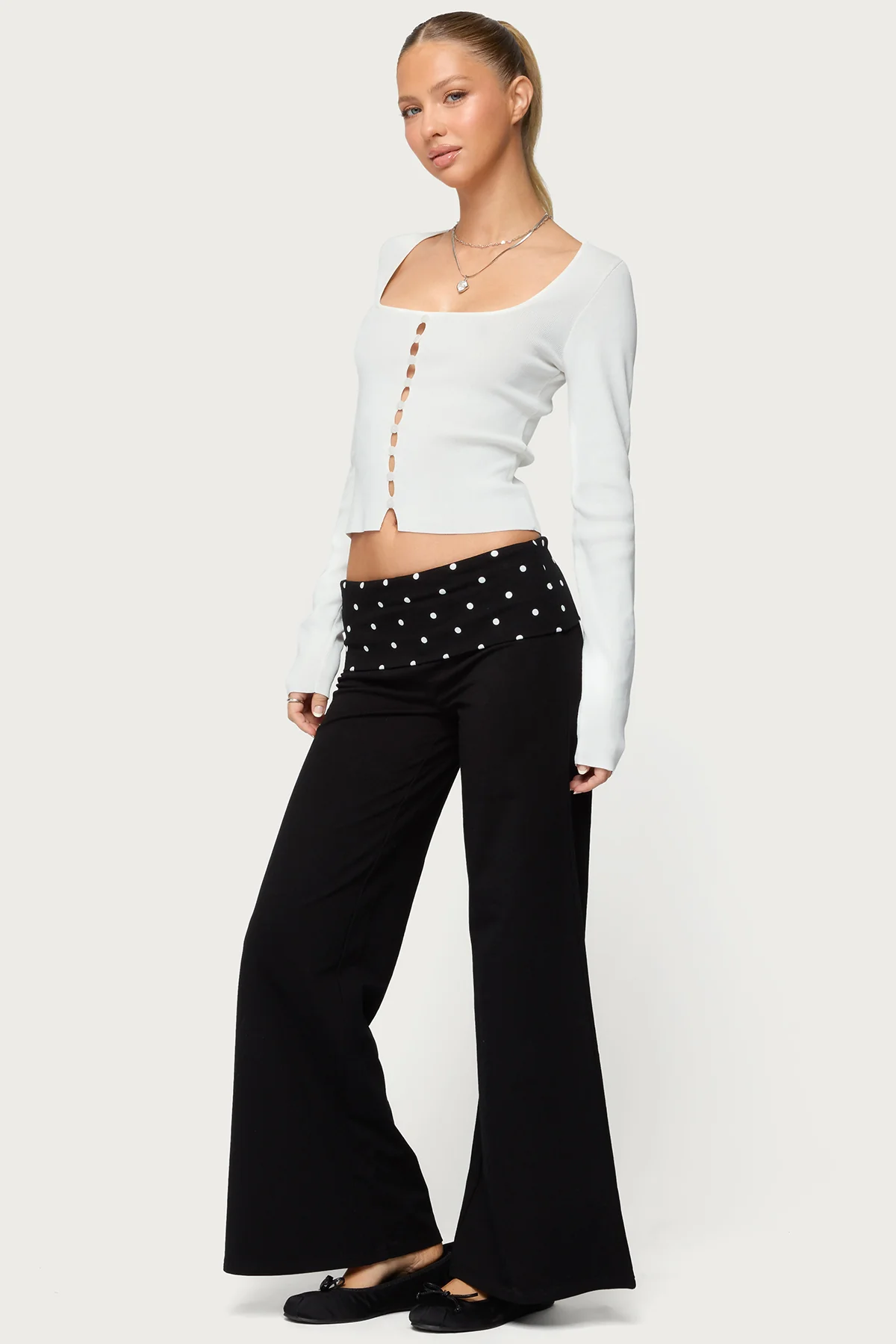 Petite Reeva Polka Dot Foldover Pants - Image 3