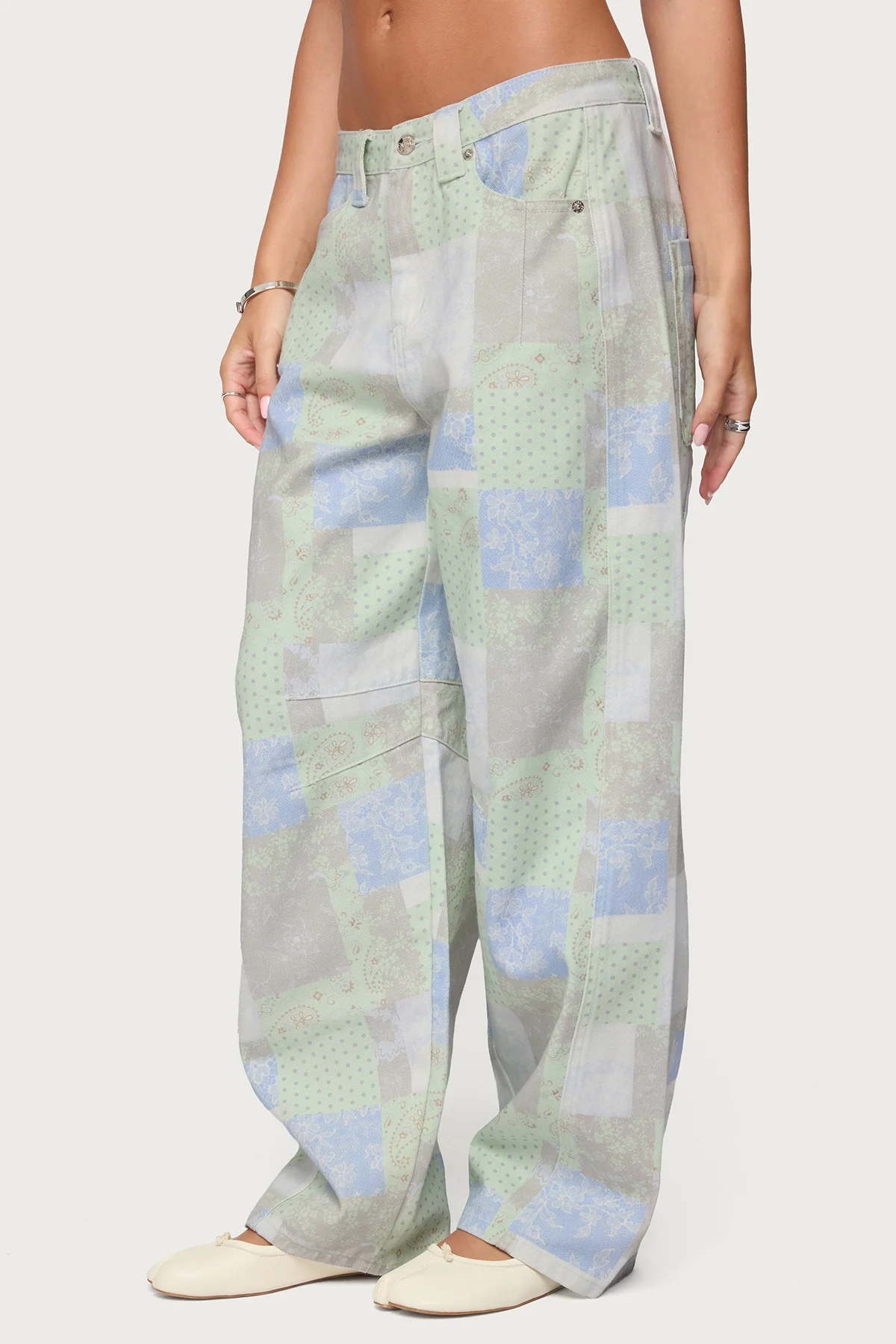 Patchwork Low Rise Barrel Leg Jeans - Image 3