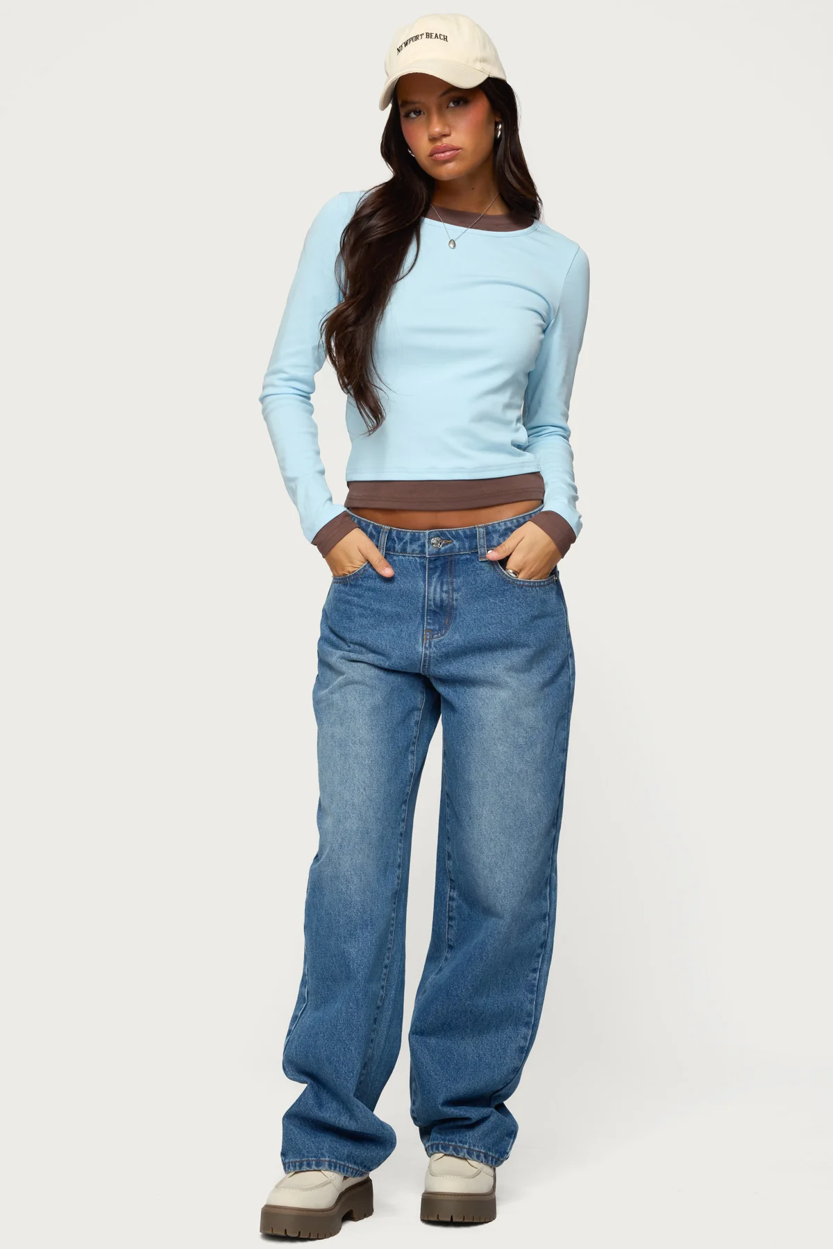 Contrast Layered Look Long Sleeve T Shirt - Image 2