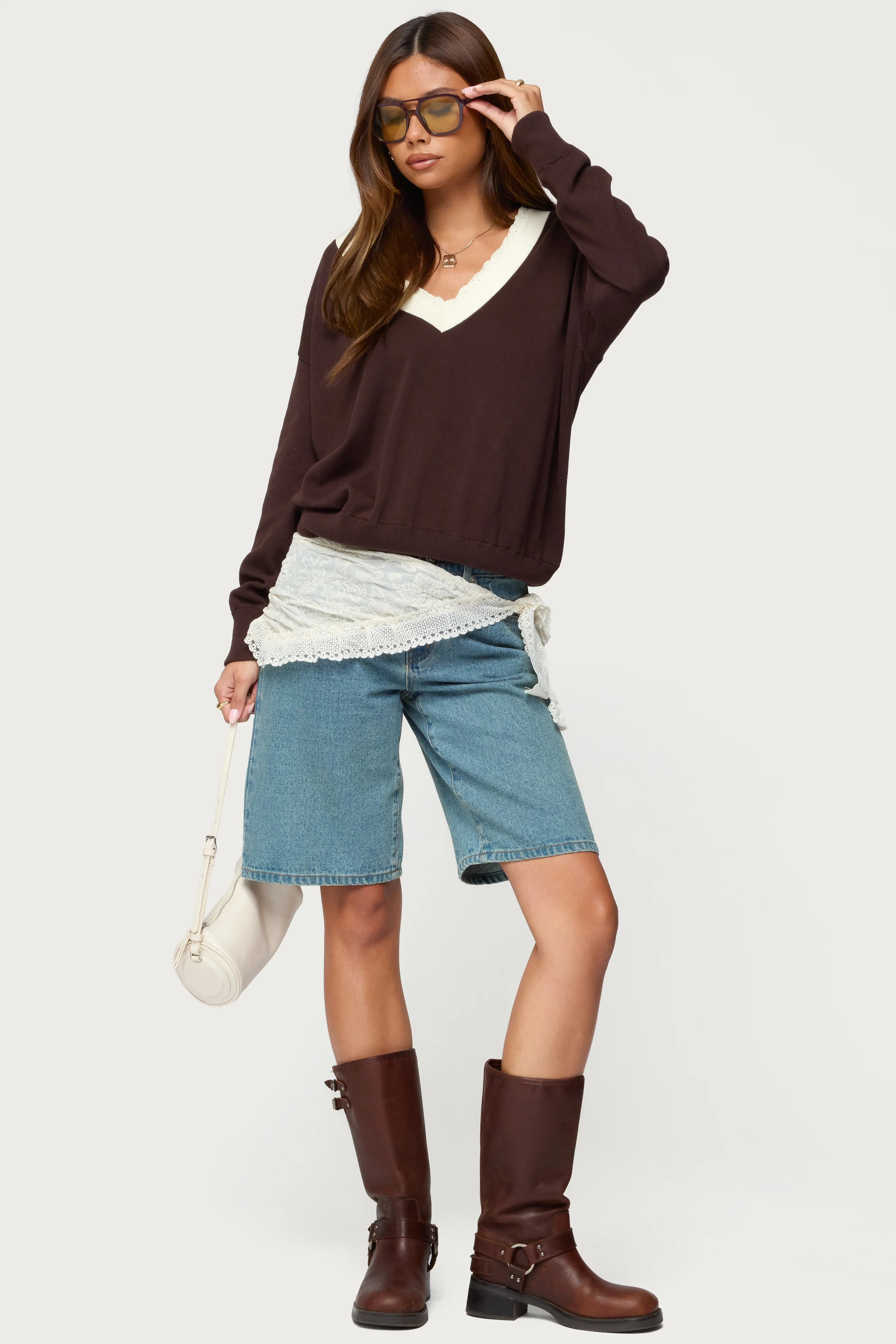 Marie Contrast Lacey V Neck Sweater - Image 2