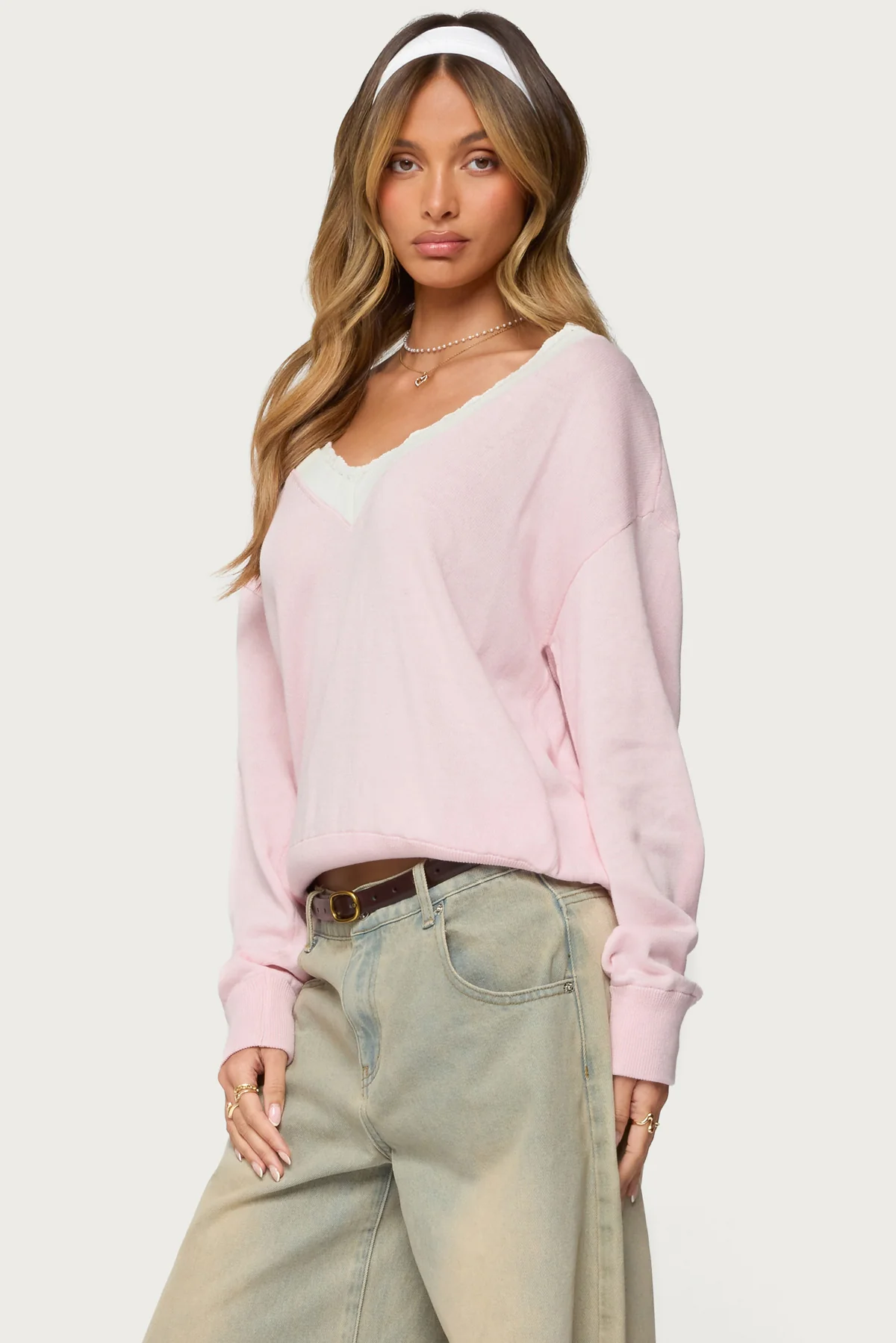 Marie Contrast Lacey V Neck Sweater - Image 3