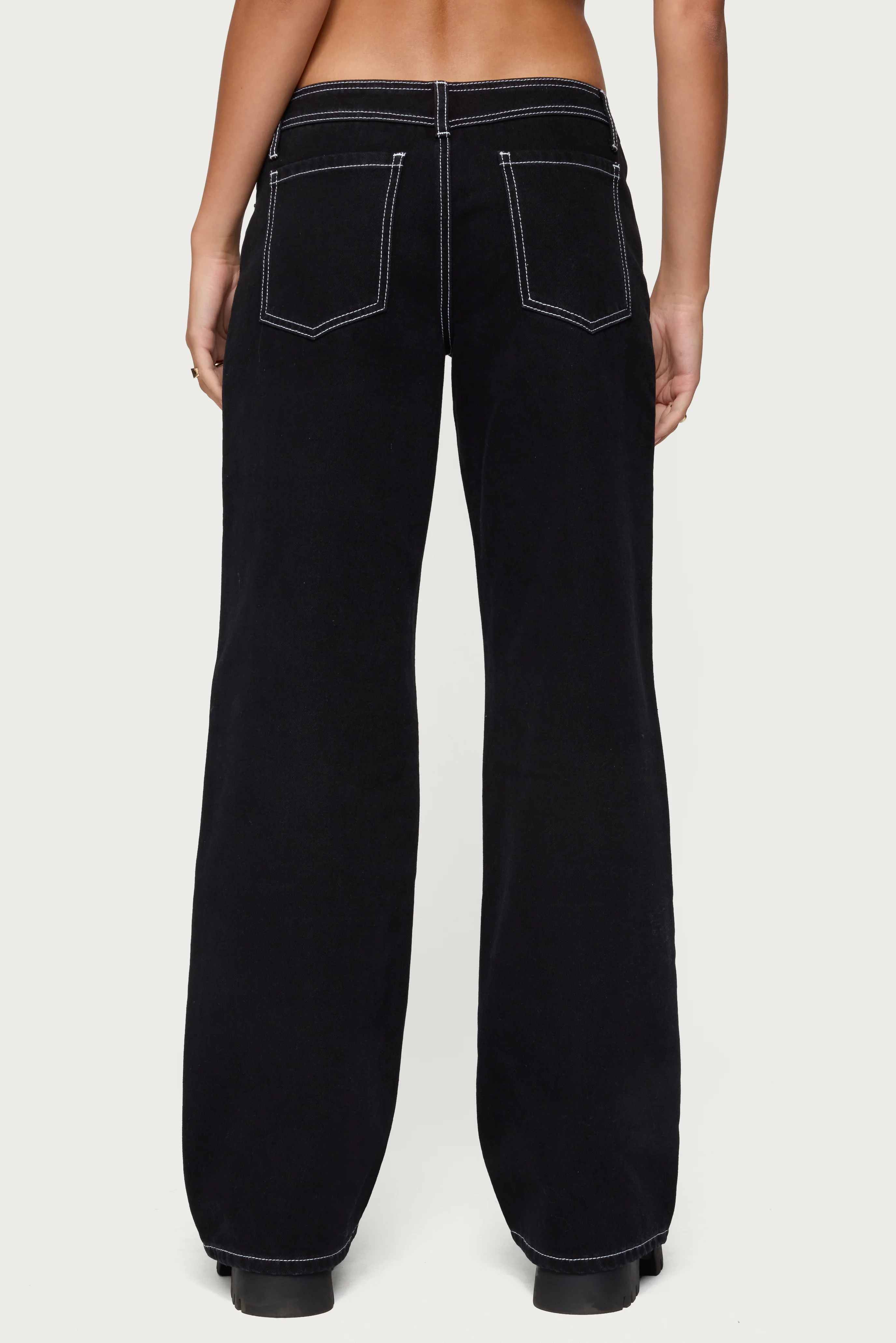 Contrast Stitch Low Rise Wide Leg Jeans - Image 5